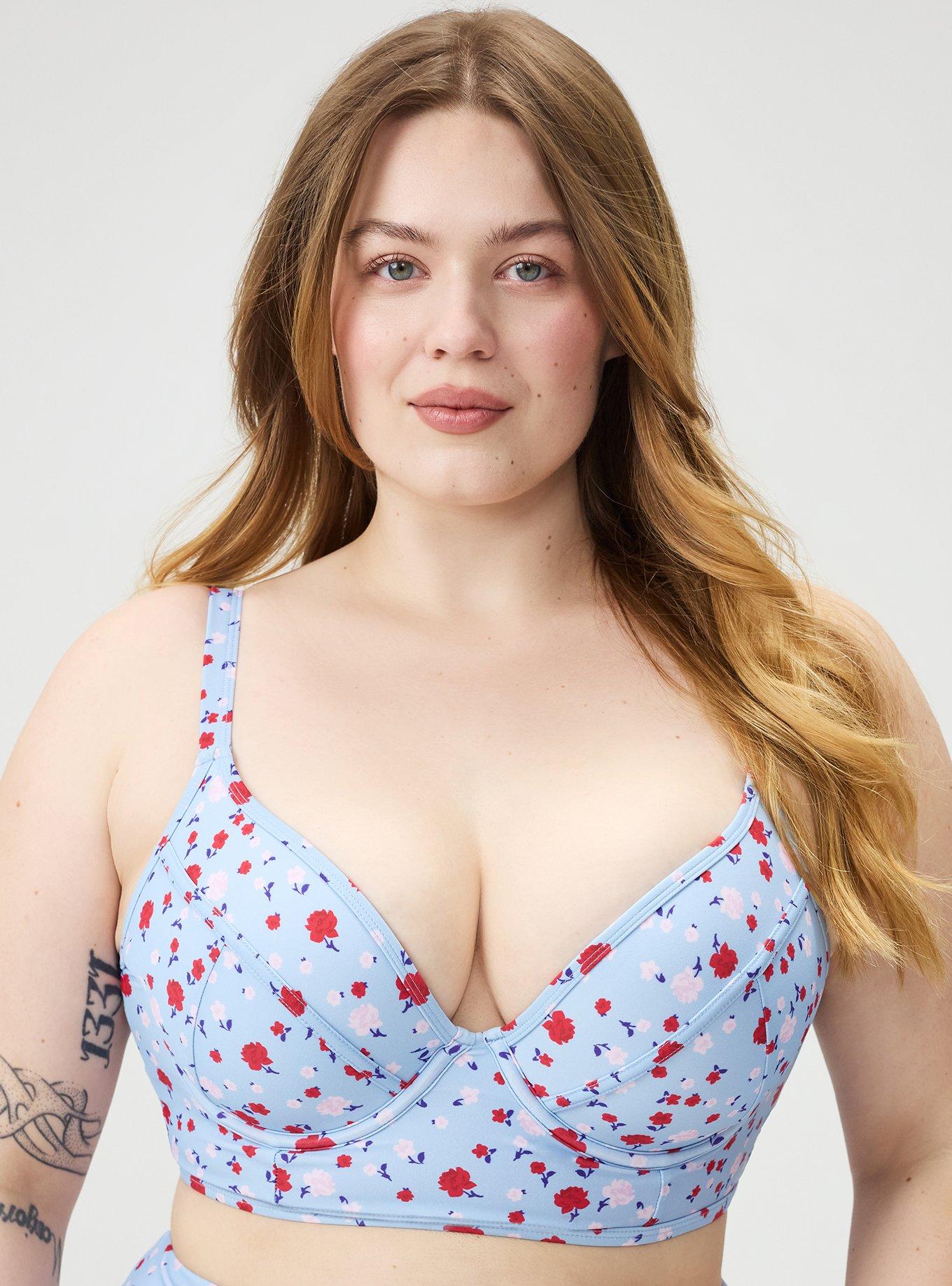 Underwire Longline Bikini Top, PETITE ROSES FLORAL BLUE, alternate