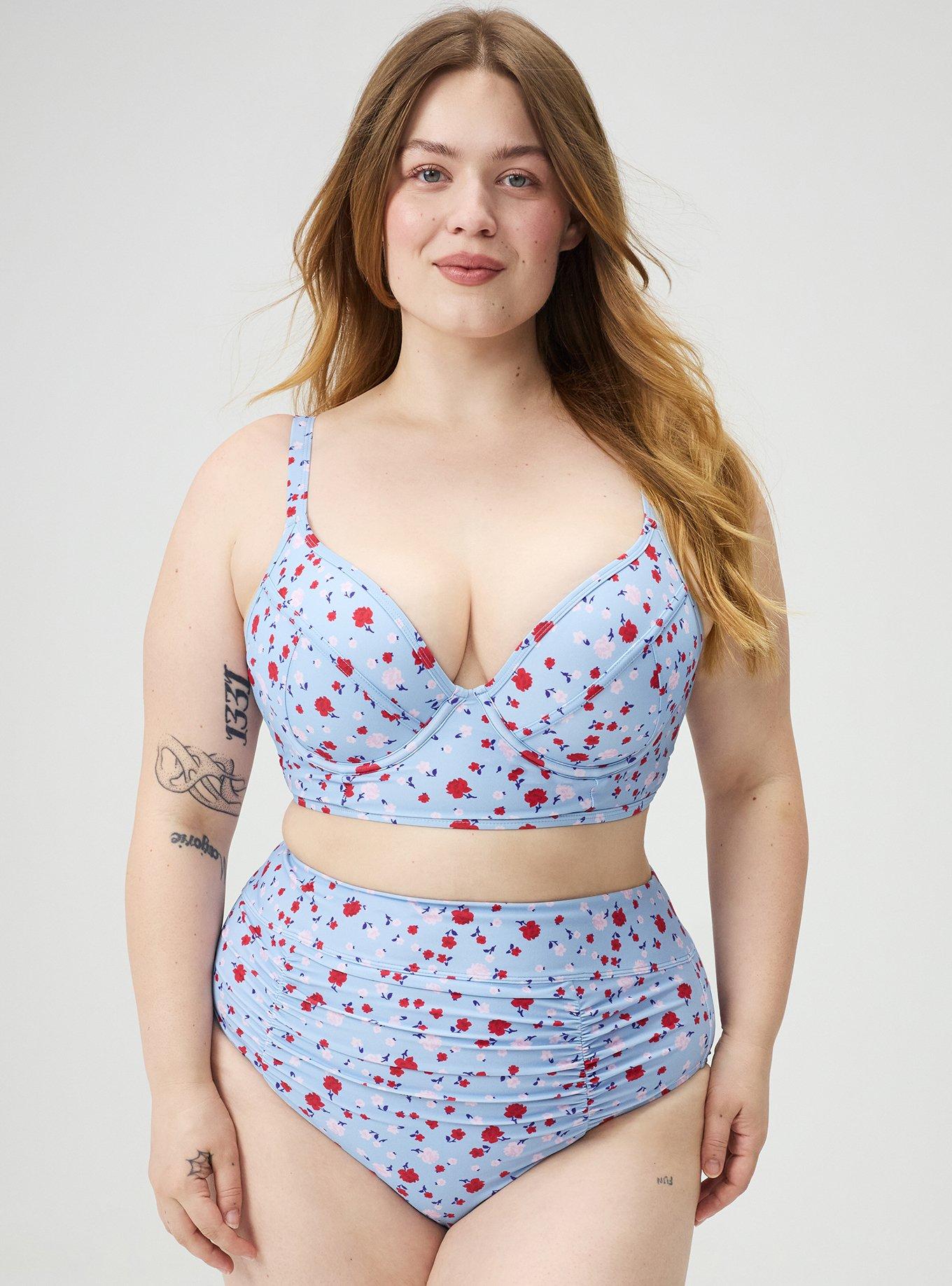 Underwire Longline Bikini Top, PETITE ROSES FLORAL BLUE, hi-res