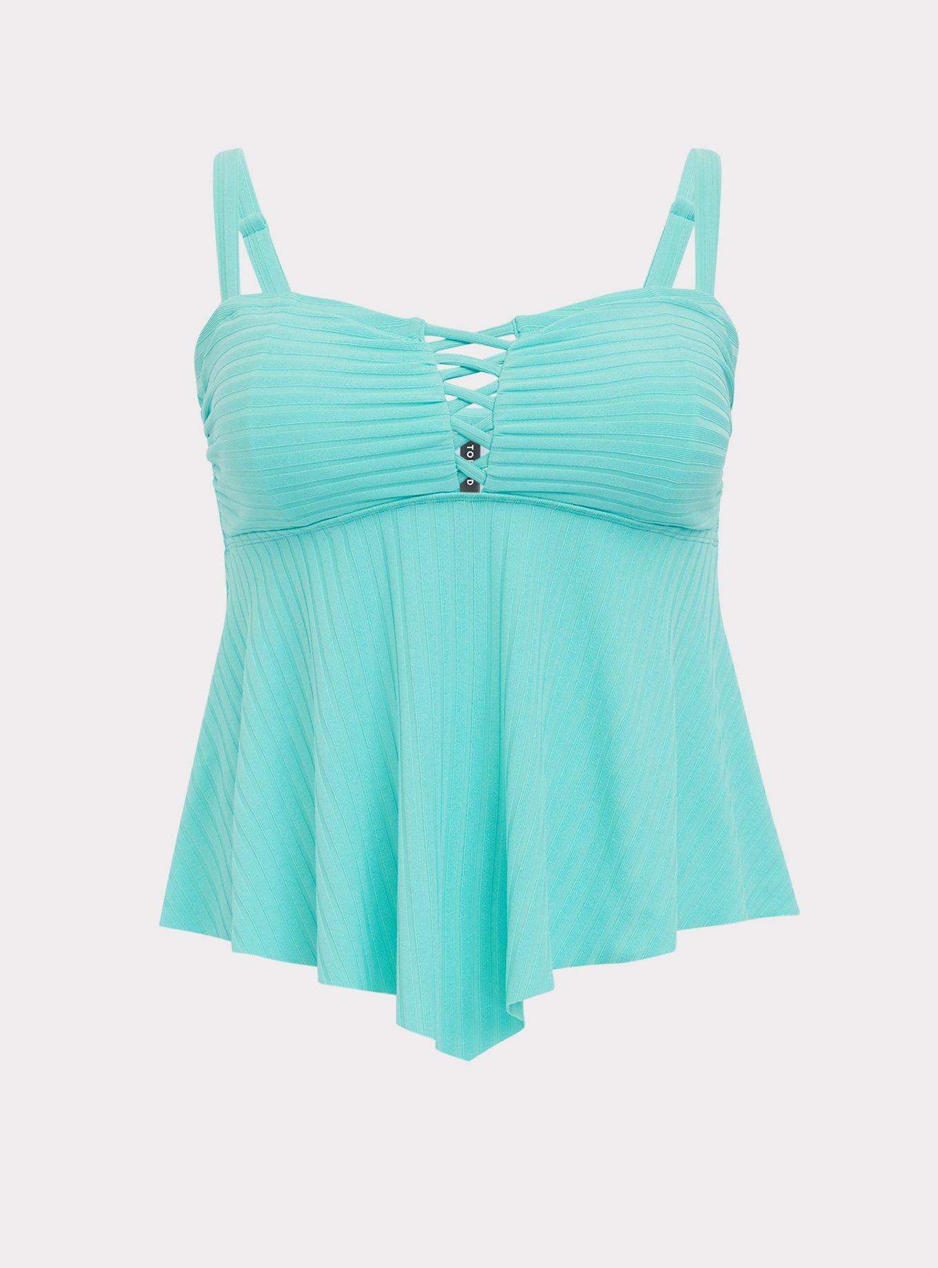 Plus Size Turquoise Rib Lattice Wireless Tankini Top Torrid