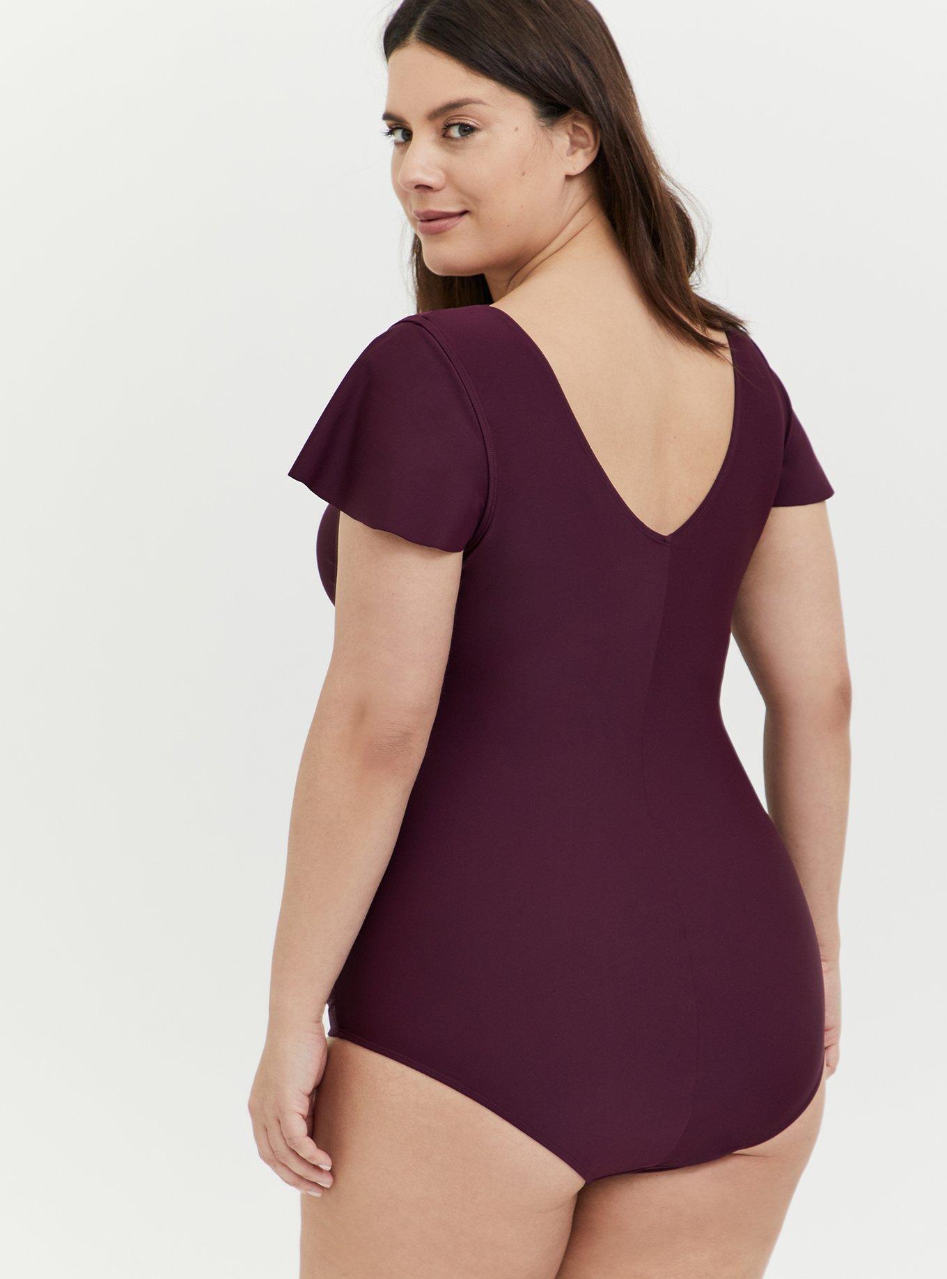 Plus Size - Flutter Sleeve Skater Swim Dress With Brief - Torrid