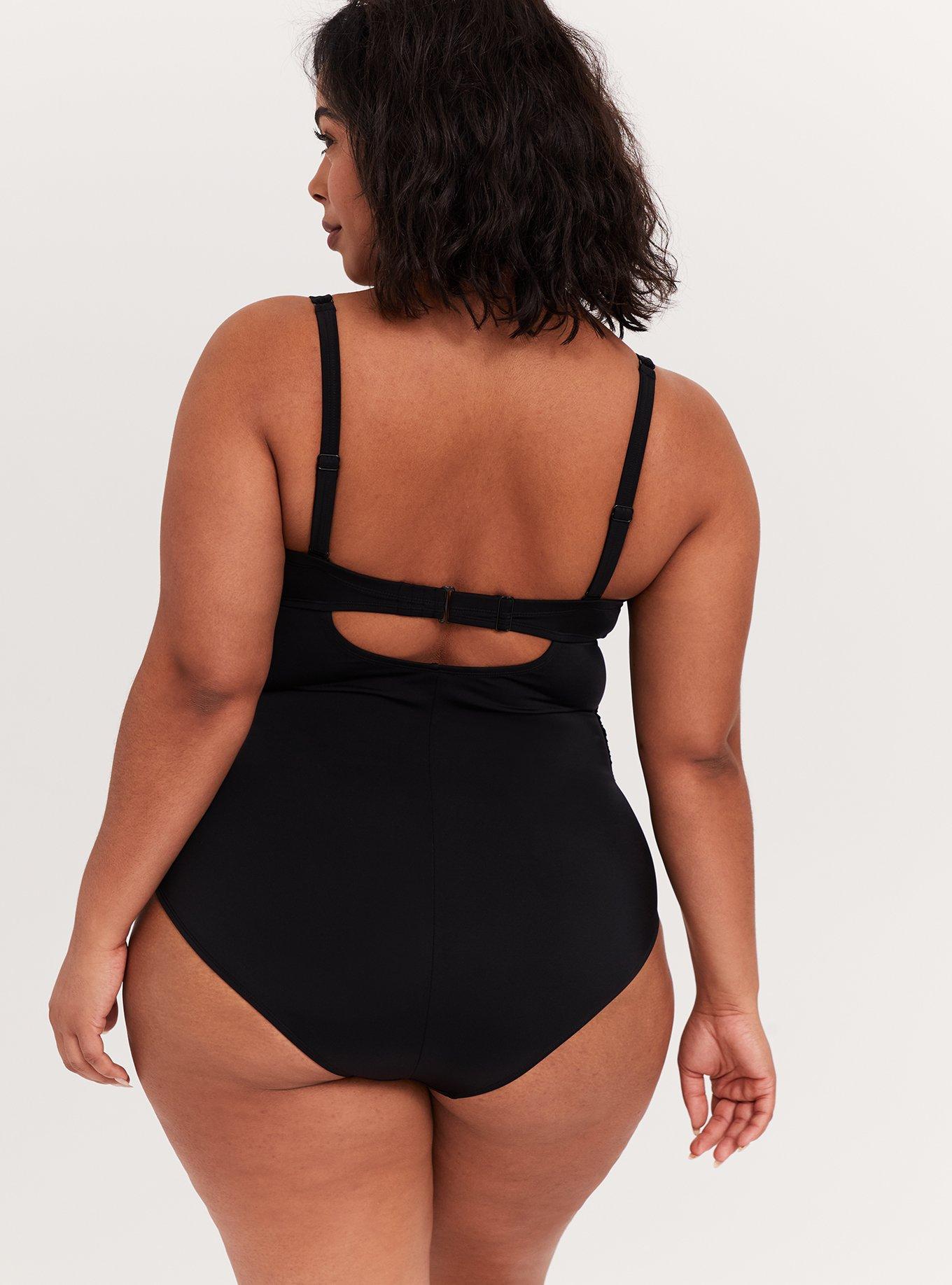 Plus Size - Black Lace Push-Up Strapless One-Piece Swimsuit - Torrid