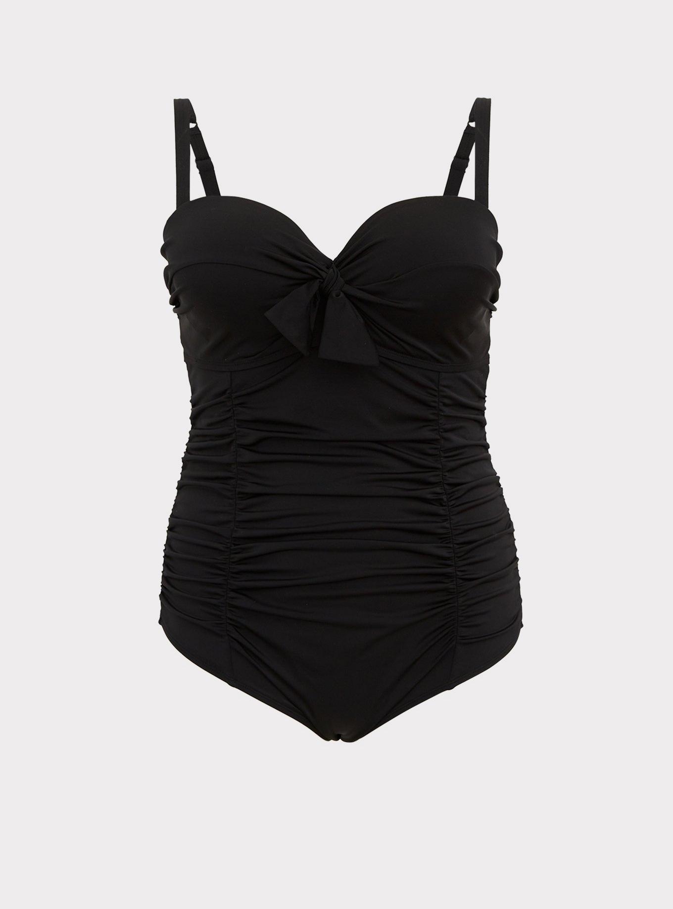Plus Size - Black Tie Front Underwire One-Piece Swimsuit - Torrid