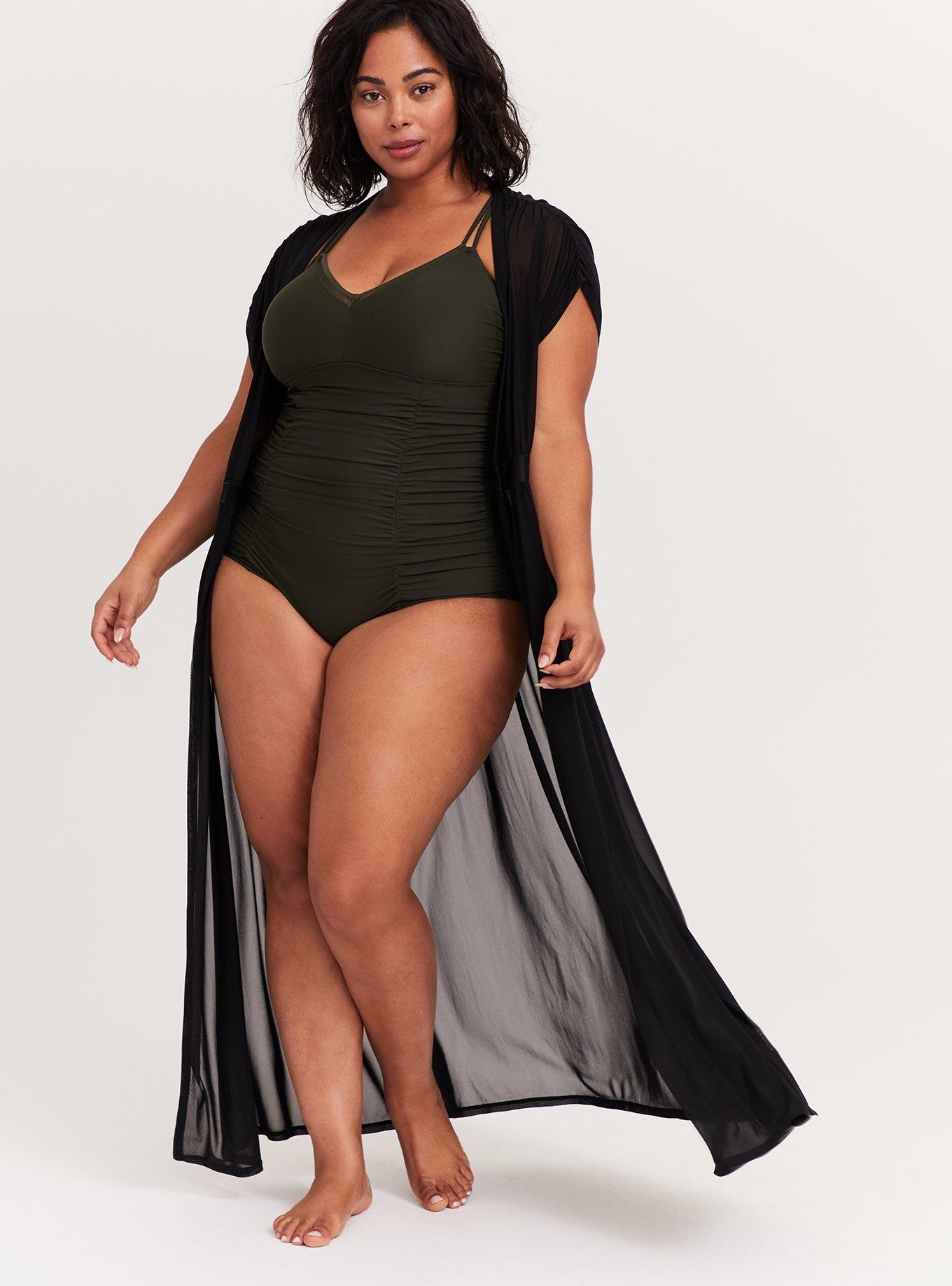 Maxi Mesh Short Sleeve Coverup Kimono, DEEP BLACK, hi-res