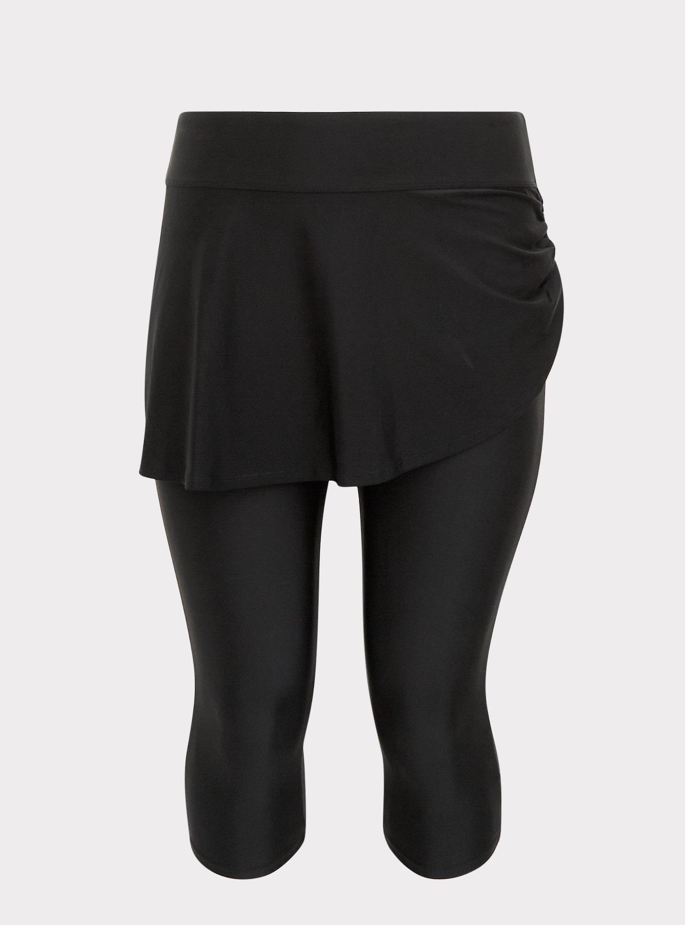 Plus Size - Black Ruched Skirt Overlay Capri Swim Legging - Torrid