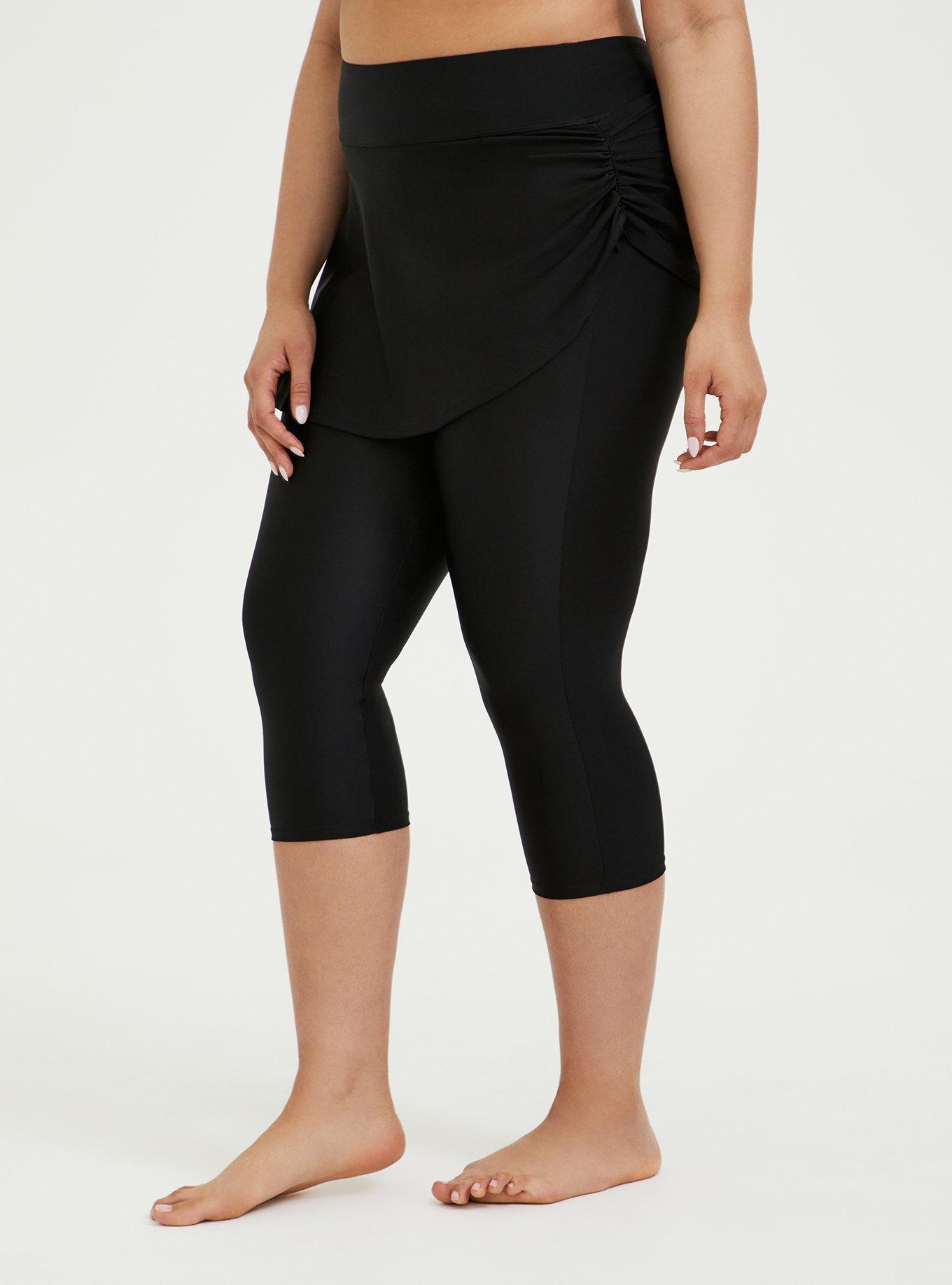 Plus Size - Black Ruched Skirt Overlay Capri Swim Legging - Torrid