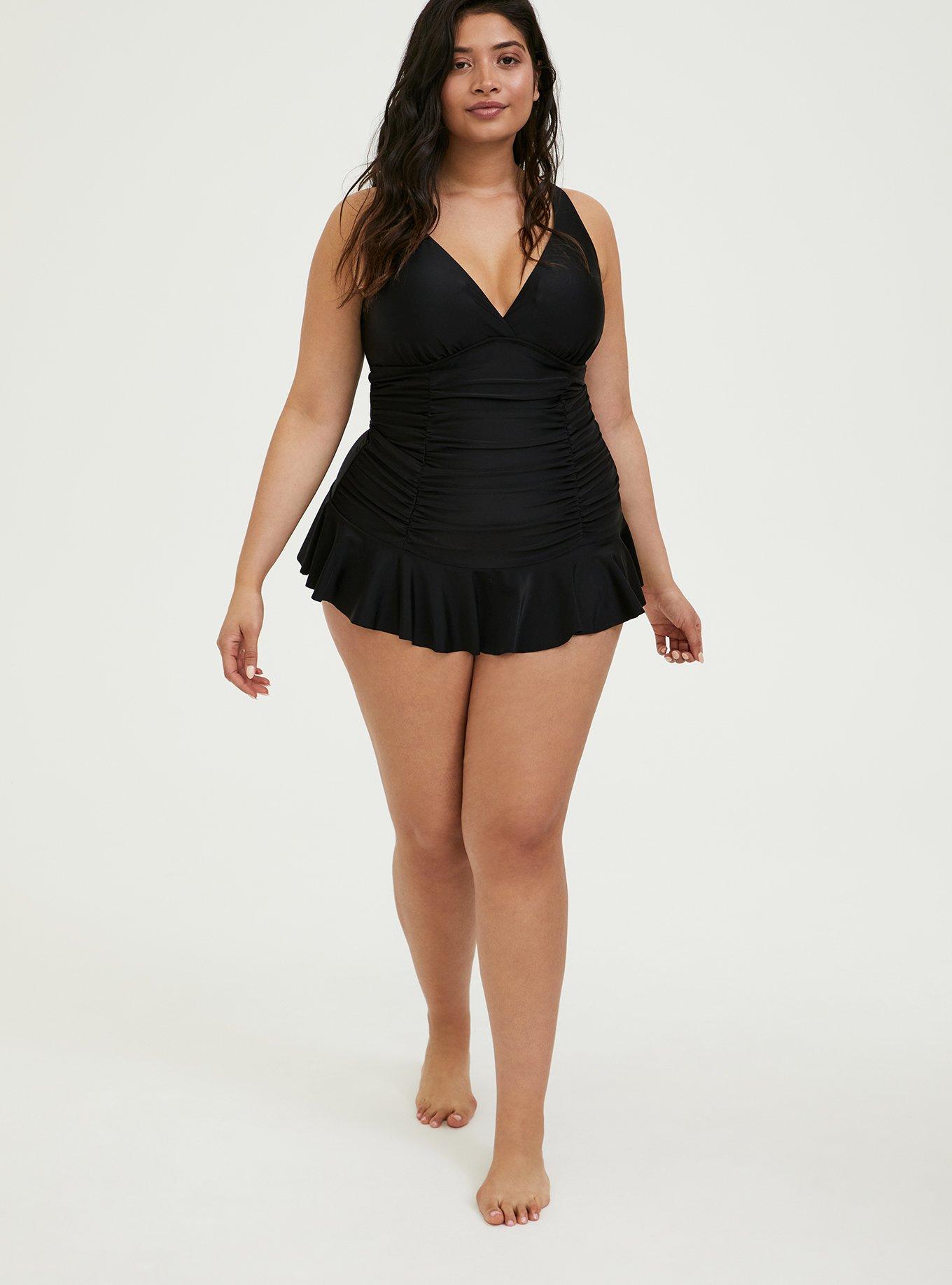 Torrid Women's Plus Sizes BLACK RUFFLE OFF SHOULDER ONE-PIECE