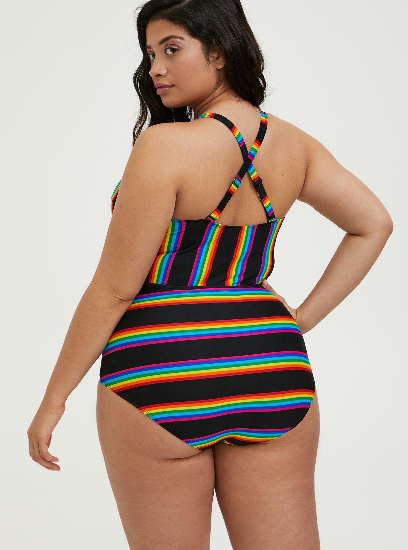 Plus Size - Black Rainbow Stripe Wireless One-Piece Swimsuit - Torrid