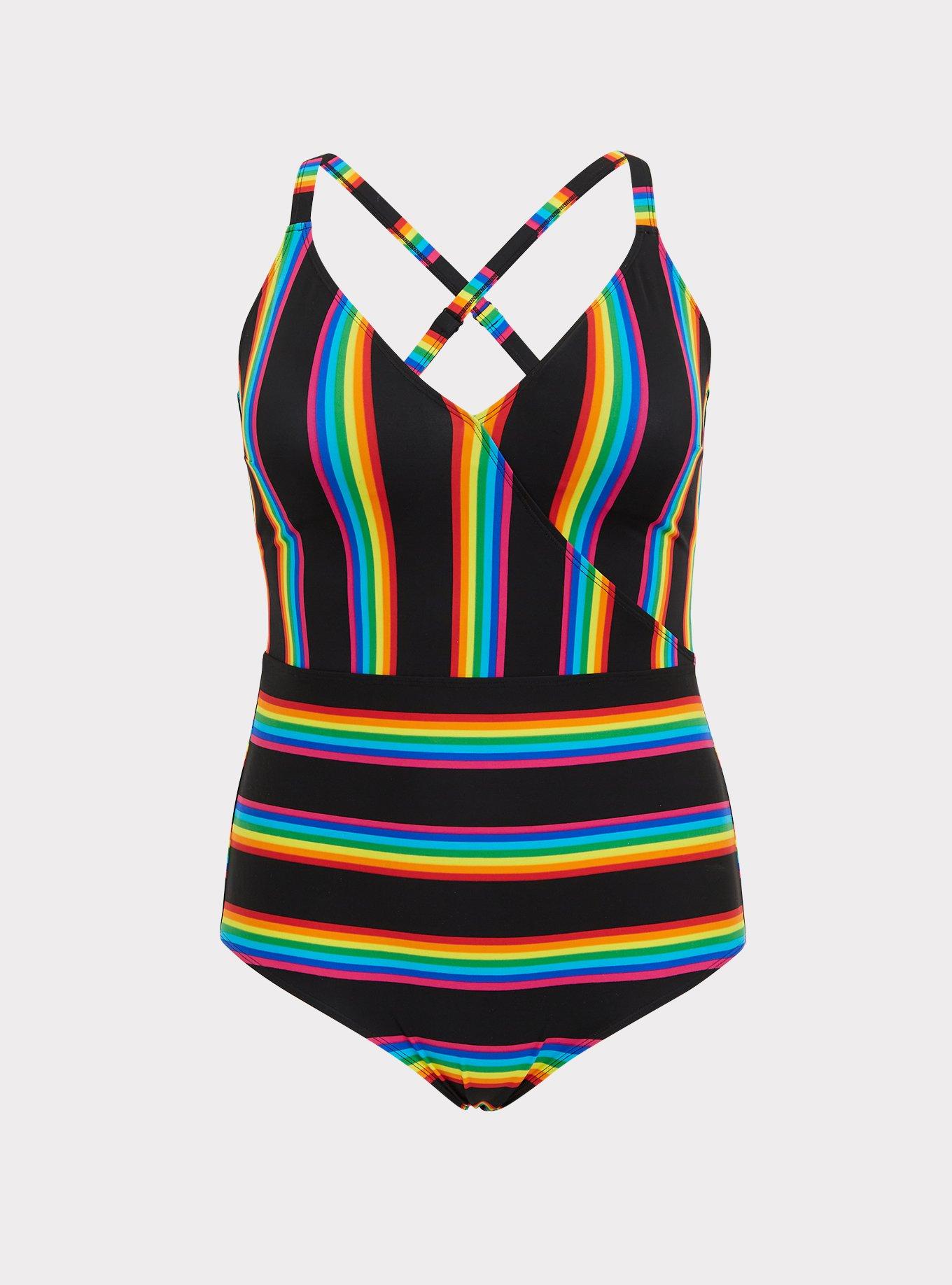 NEW Yellow And Striped Plus Size One Piece Swimsuit Size 1X
