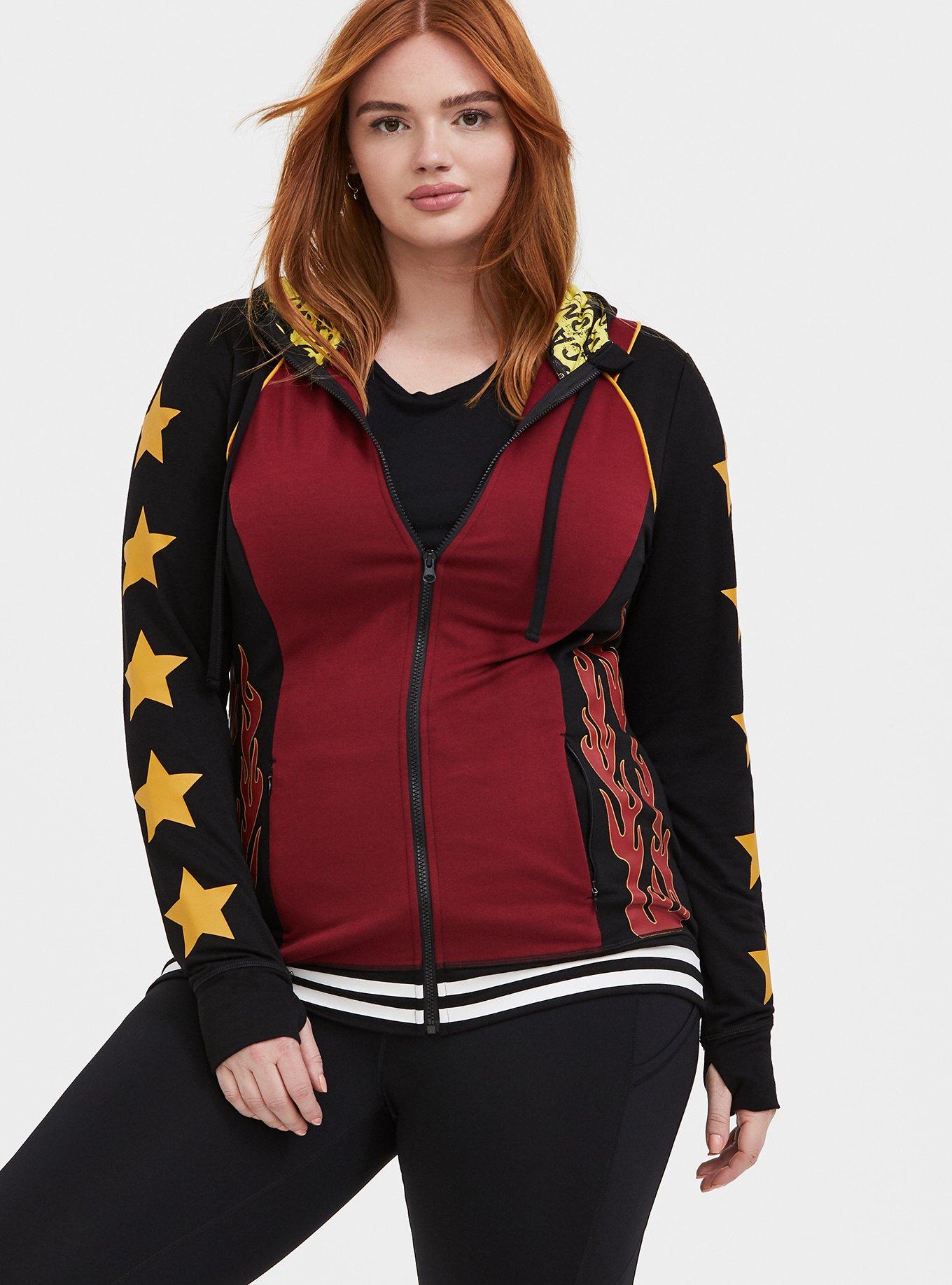 Plus Size Her Universe DC Comics Birds Of Prey Harley Quinn Black Active Zip Hoodie, MULTI, alternate