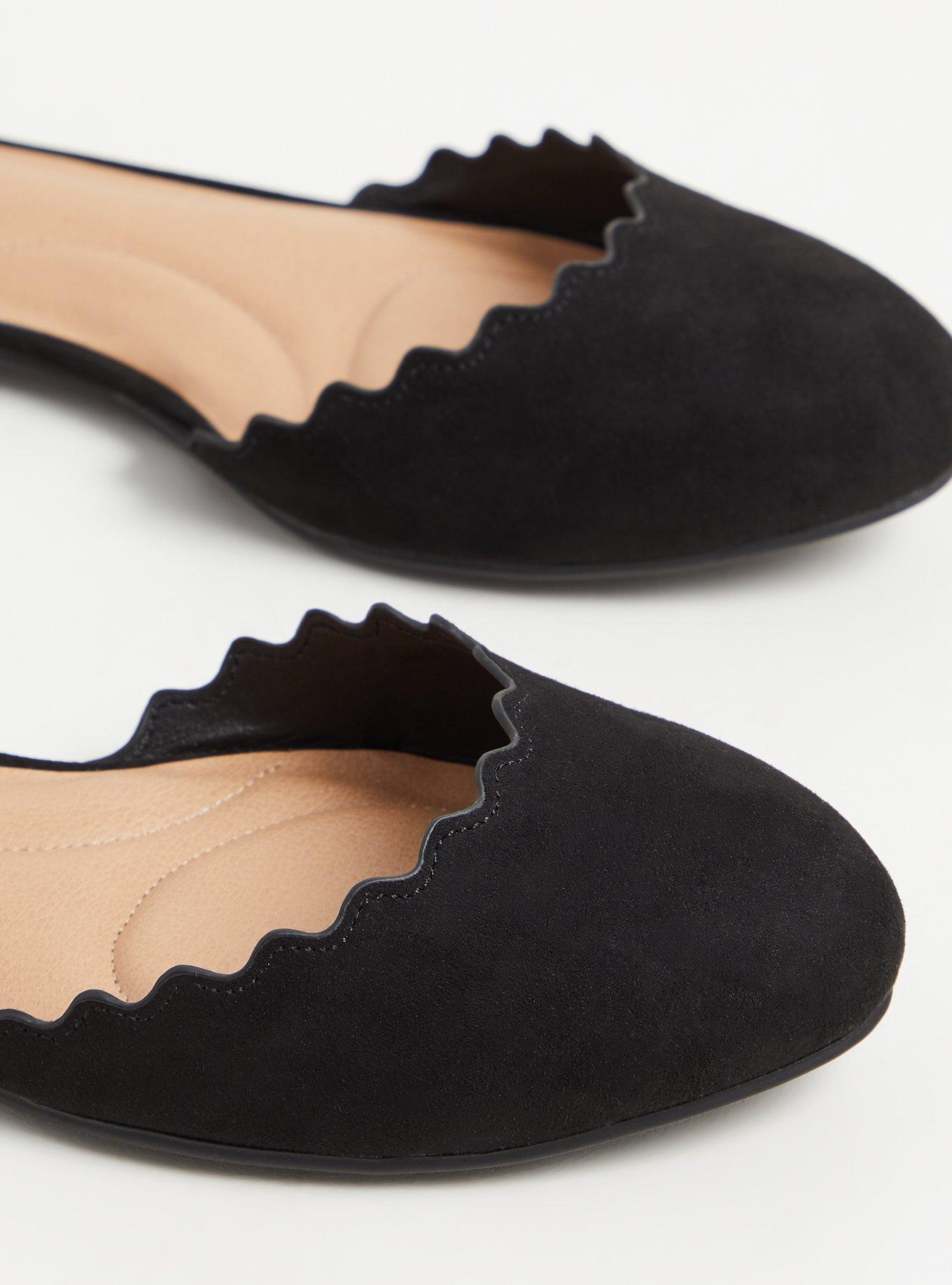 Plus Size Ankle Strap Scalloped Flat (WW), BLACK, alternate