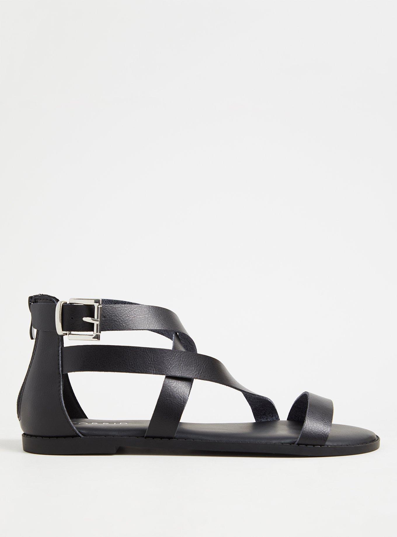 Plus Size Asymmetric Gladiator Sandal (WW), BLACK, alternate