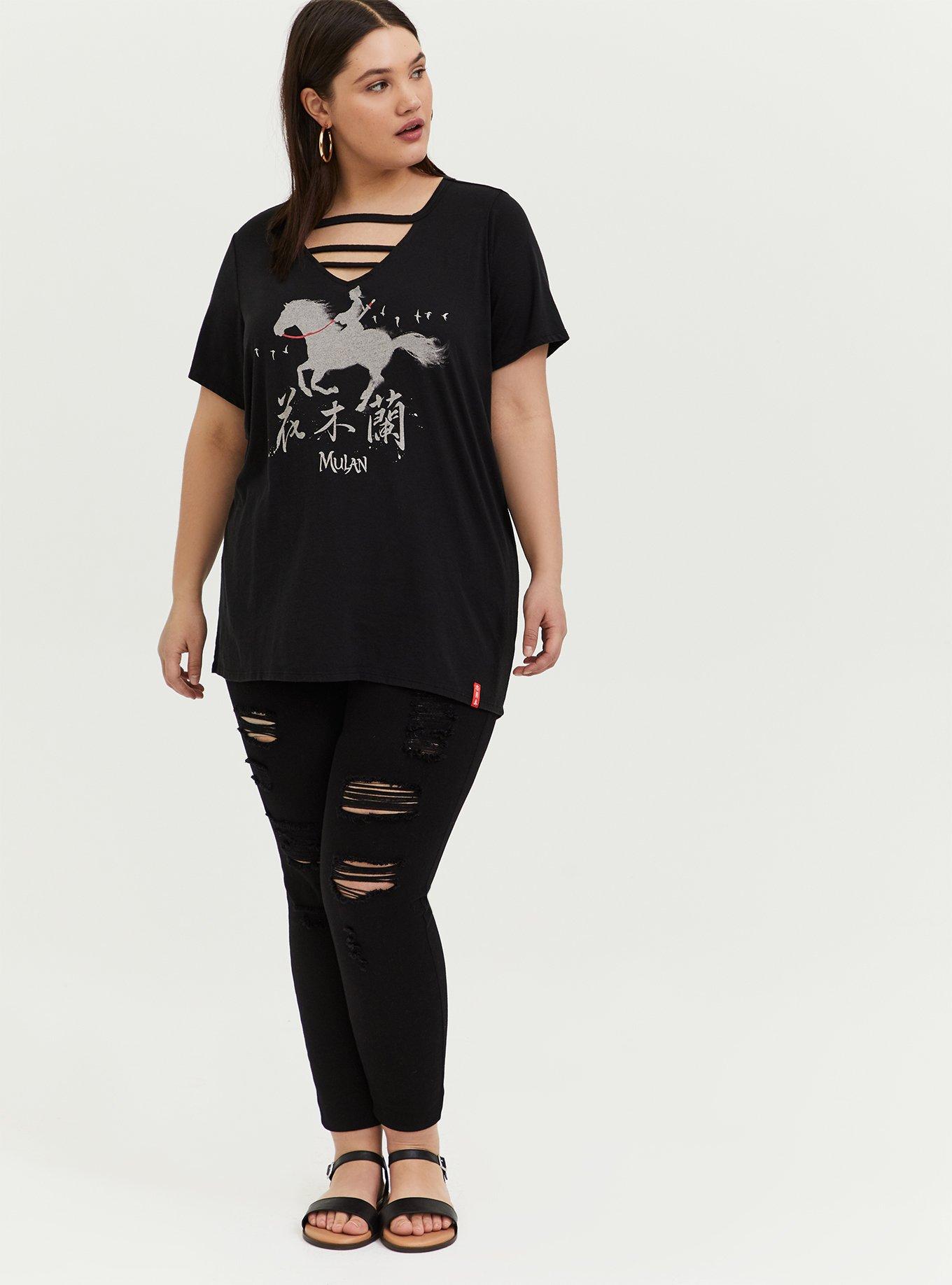 Plus Size Disney Mulan Black Illustration Strappy Choker Top, DEEP BLACK, alternate