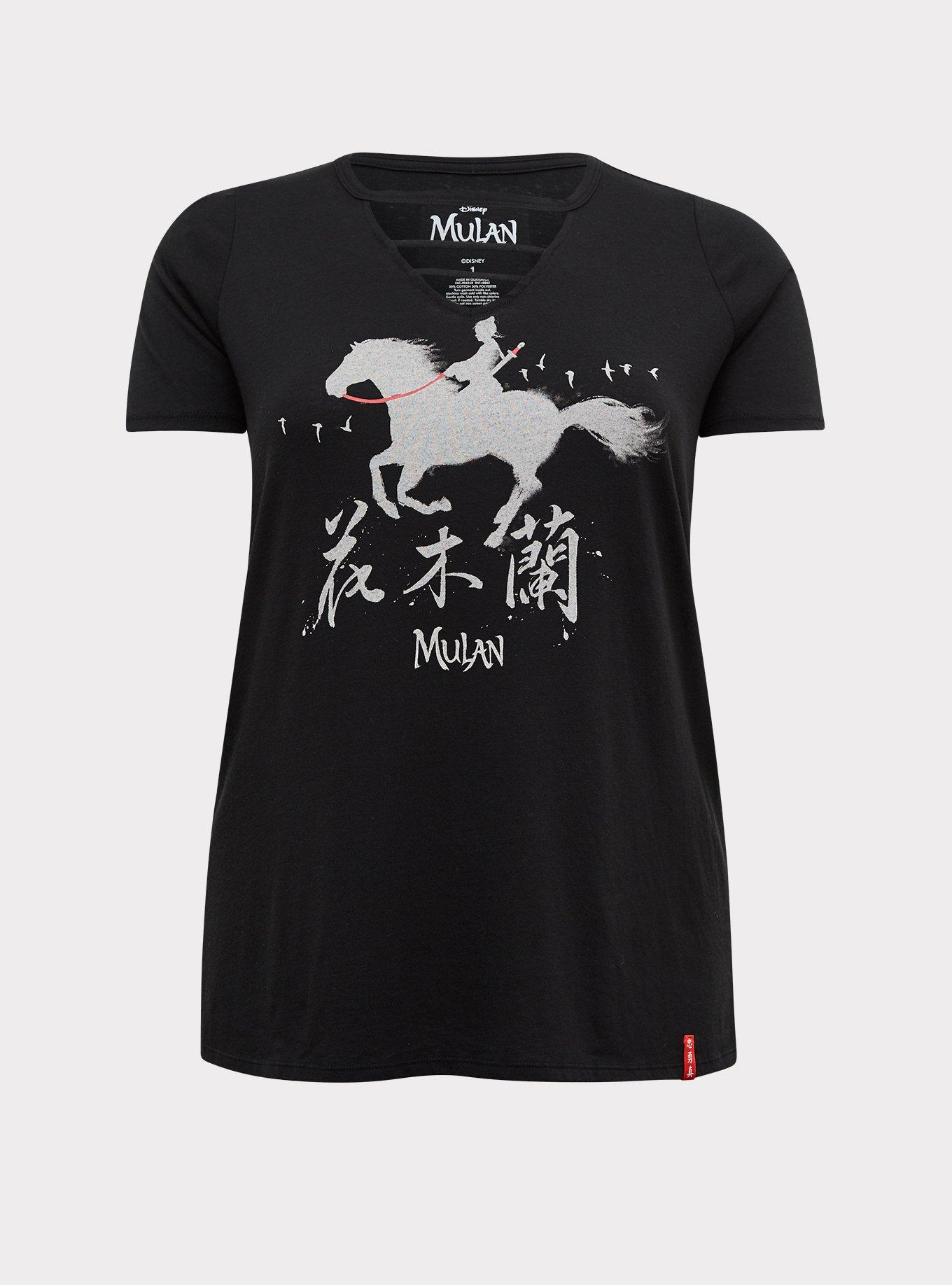 Plus Size Disney Mulan Black Illustration Strappy Choker Top, DEEP BLACK, hi-res