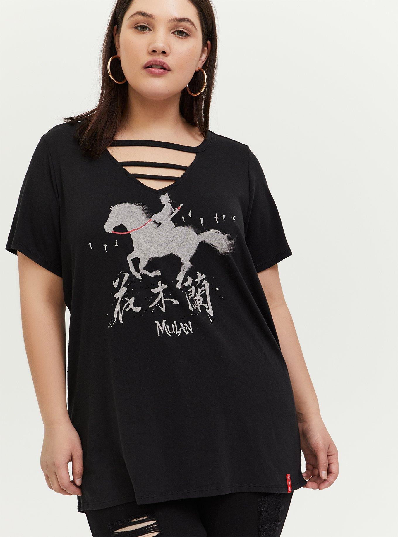 Plus Size Disney Mulan Black Illustration Strappy Choker Top, DEEP BLACK, hi-res