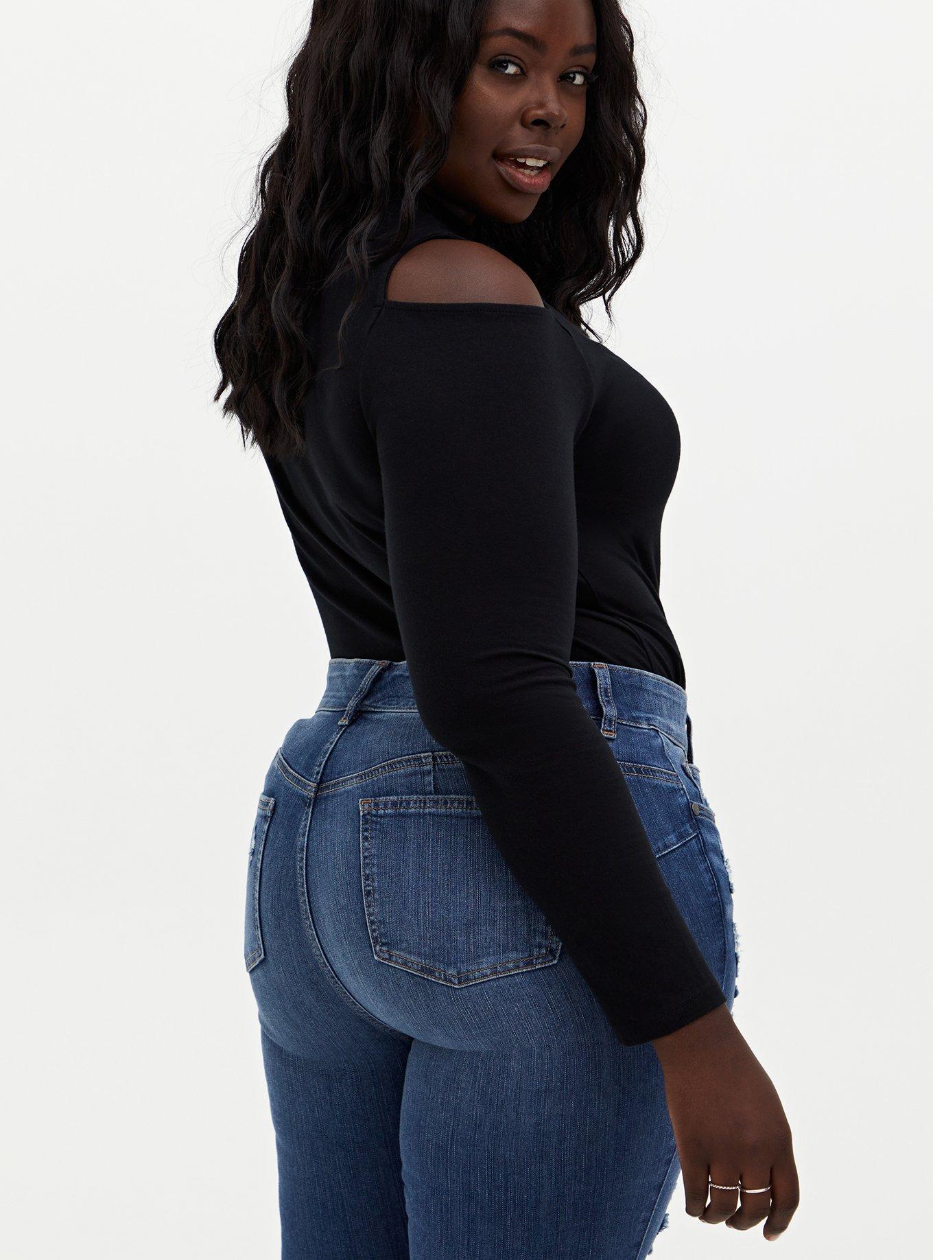 Plus Size Foxy Cold Shoulder Long Sleeve Top, DEEP BLACK, alternate