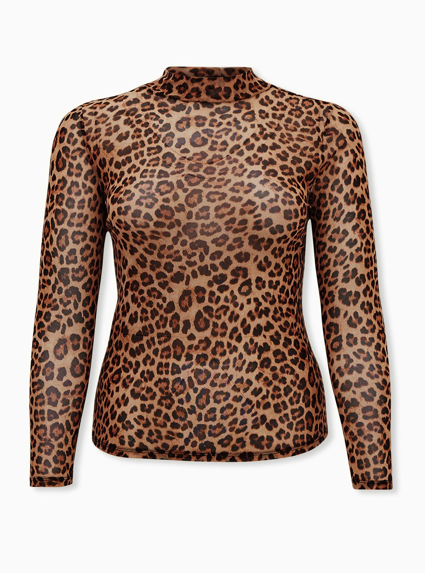 Mesh Mock Neck Long Sleeve Top, ANIMAL, hi-res
