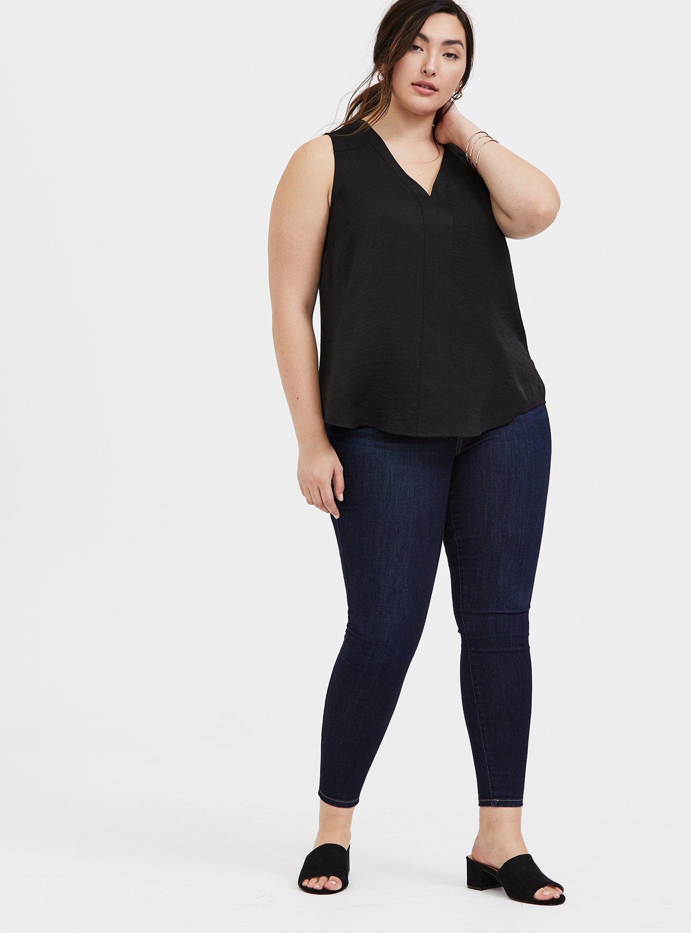 Plus Size Charmeuse Tank, DEEP BLACK, alternate