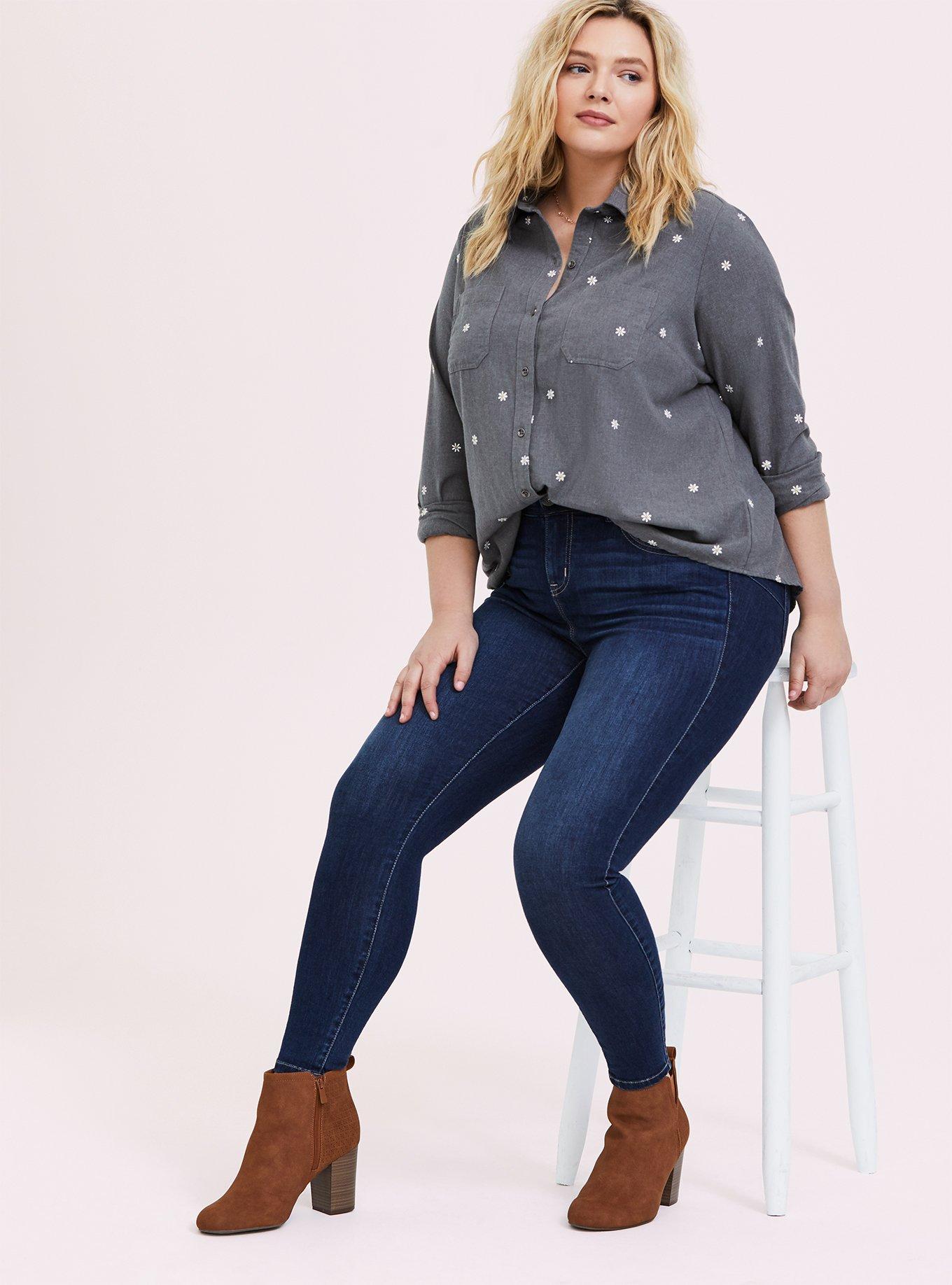 Plus Size - Taylor Cotton Embroidered Button-Front Shirt - Torrid