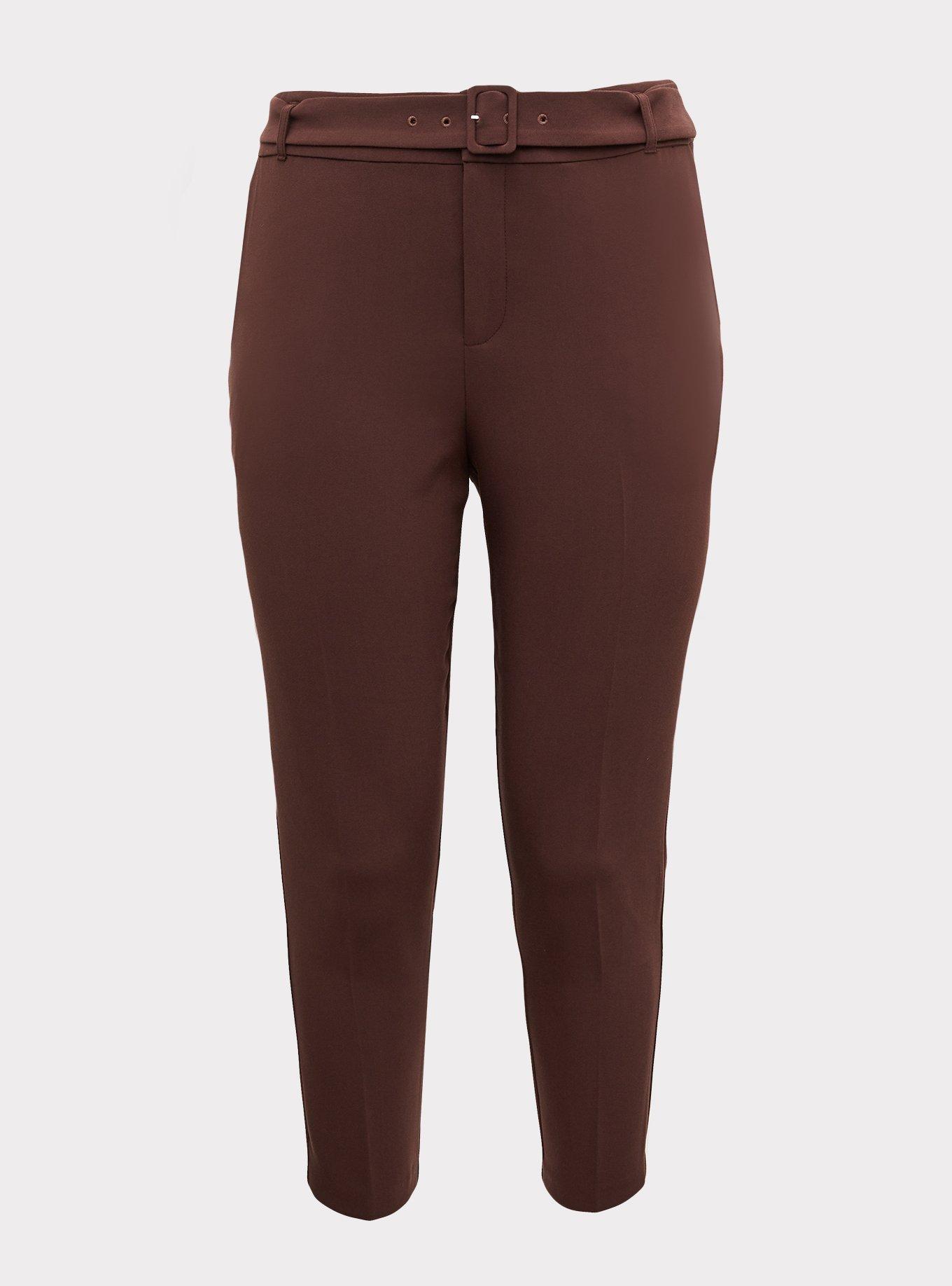 Plus Size - Stretch Woven Belted Straight Leg Trouser Pant - Raisin ...