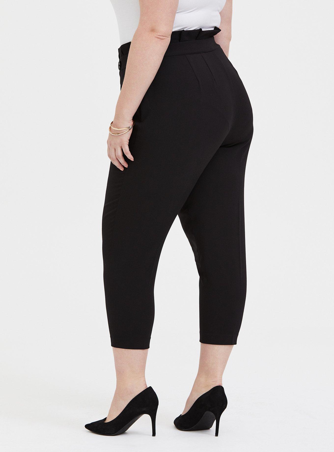 Stretch Woven Paperbag Trouser Pant - Black, DEEP BLACK, alternate