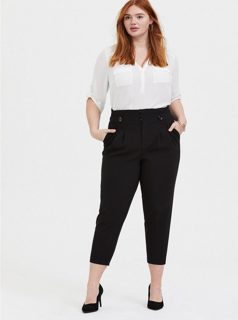 Plus Size - Stretch Woven Paperbag Trouser Pant - Black - Torrid