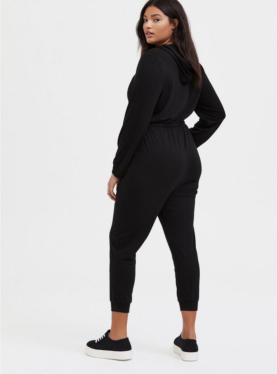 Plus Size - Black Terry Zip Front Hooded Jumpsuit - Torrid
