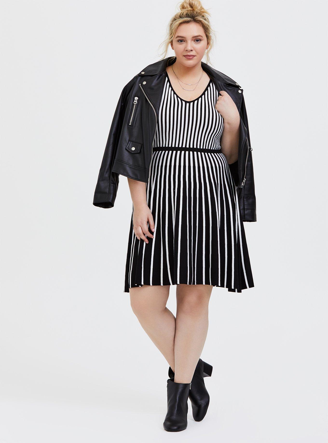 Plus Size Black White Stripe Sweater Knit Skater Dress Torrid
