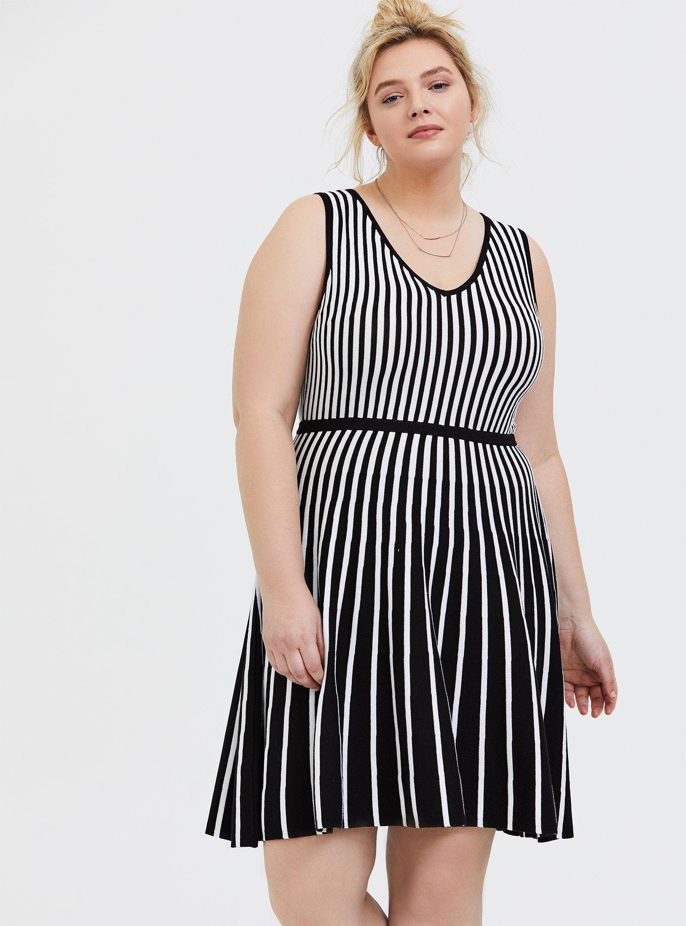 Plus Size Black White Stripe Sweater Knit Skater Dress Torrid