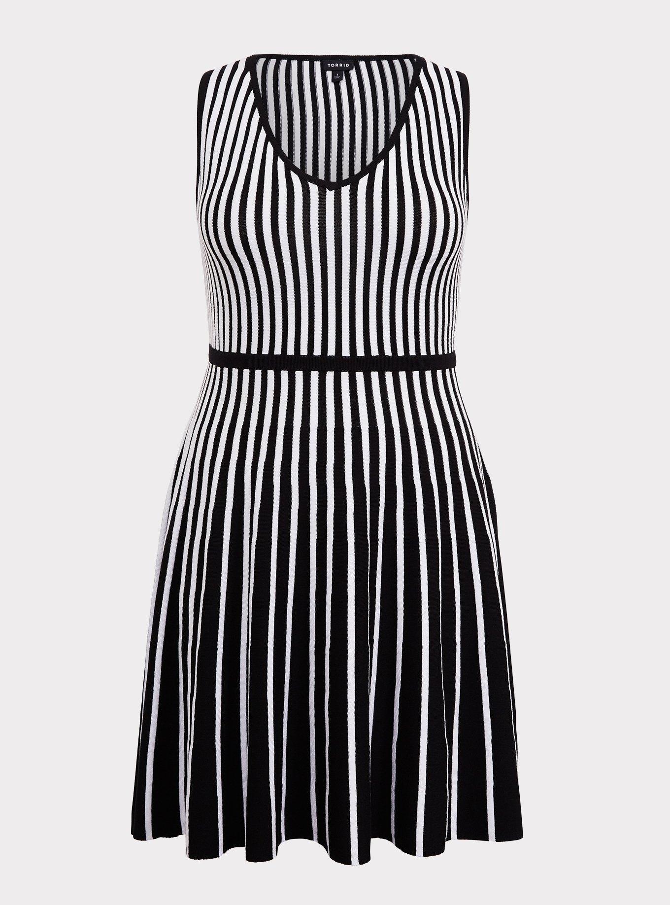 Black & White Stripe Sweater-Knit Skater Dress, , hi-res