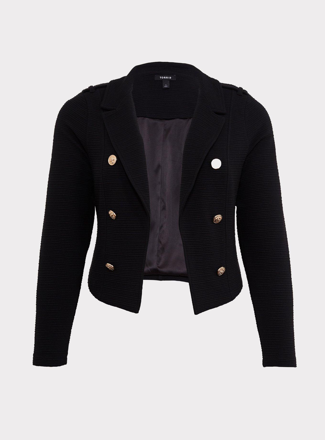 Plus Size Textured Ponte Crop Military Jacket Torrid