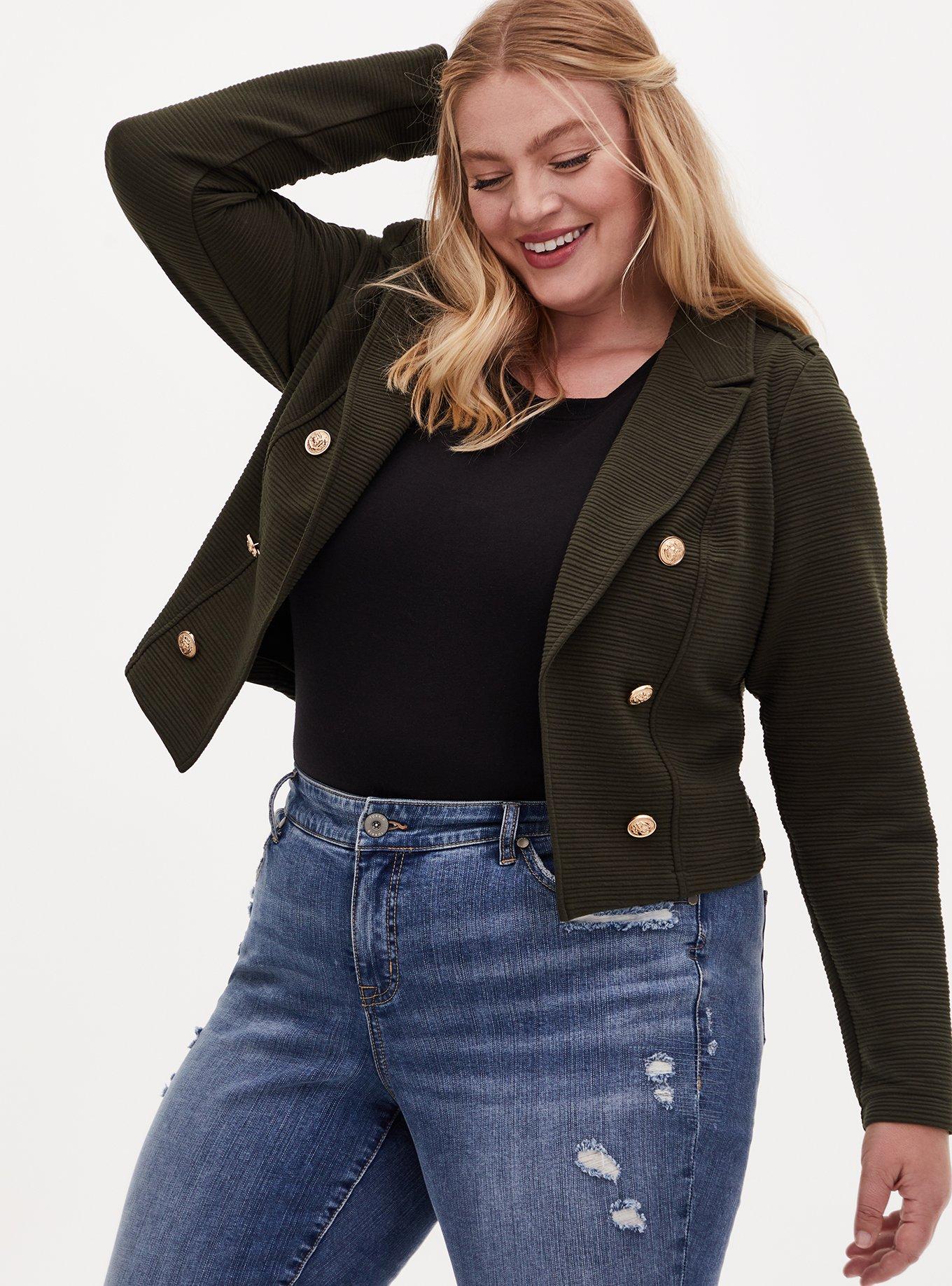 Plus Size Textured Ponte Crop Military Jacket Torrid