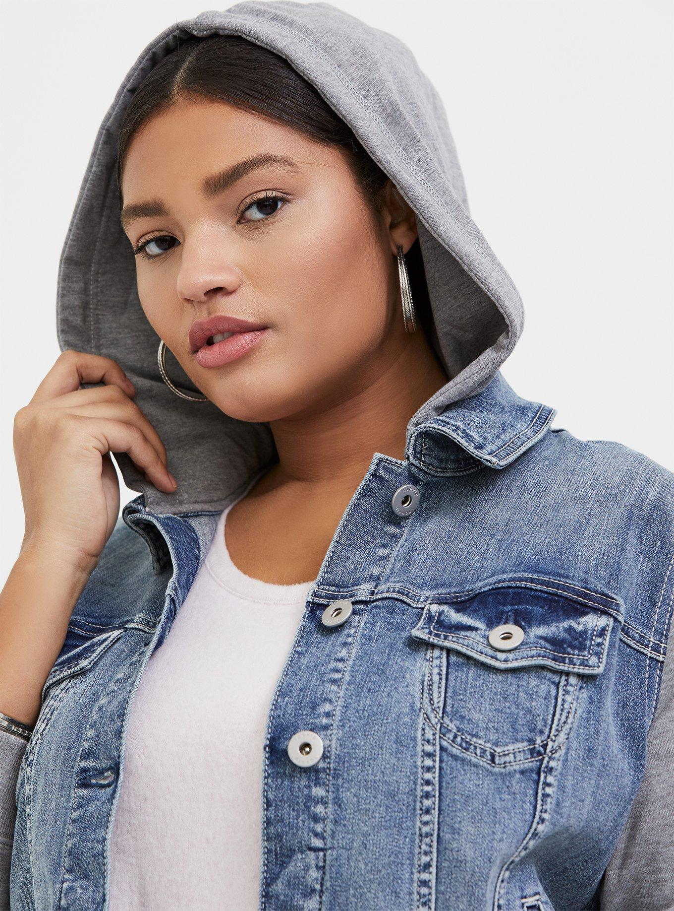 Jean jacket with 2025 hoodie plus size