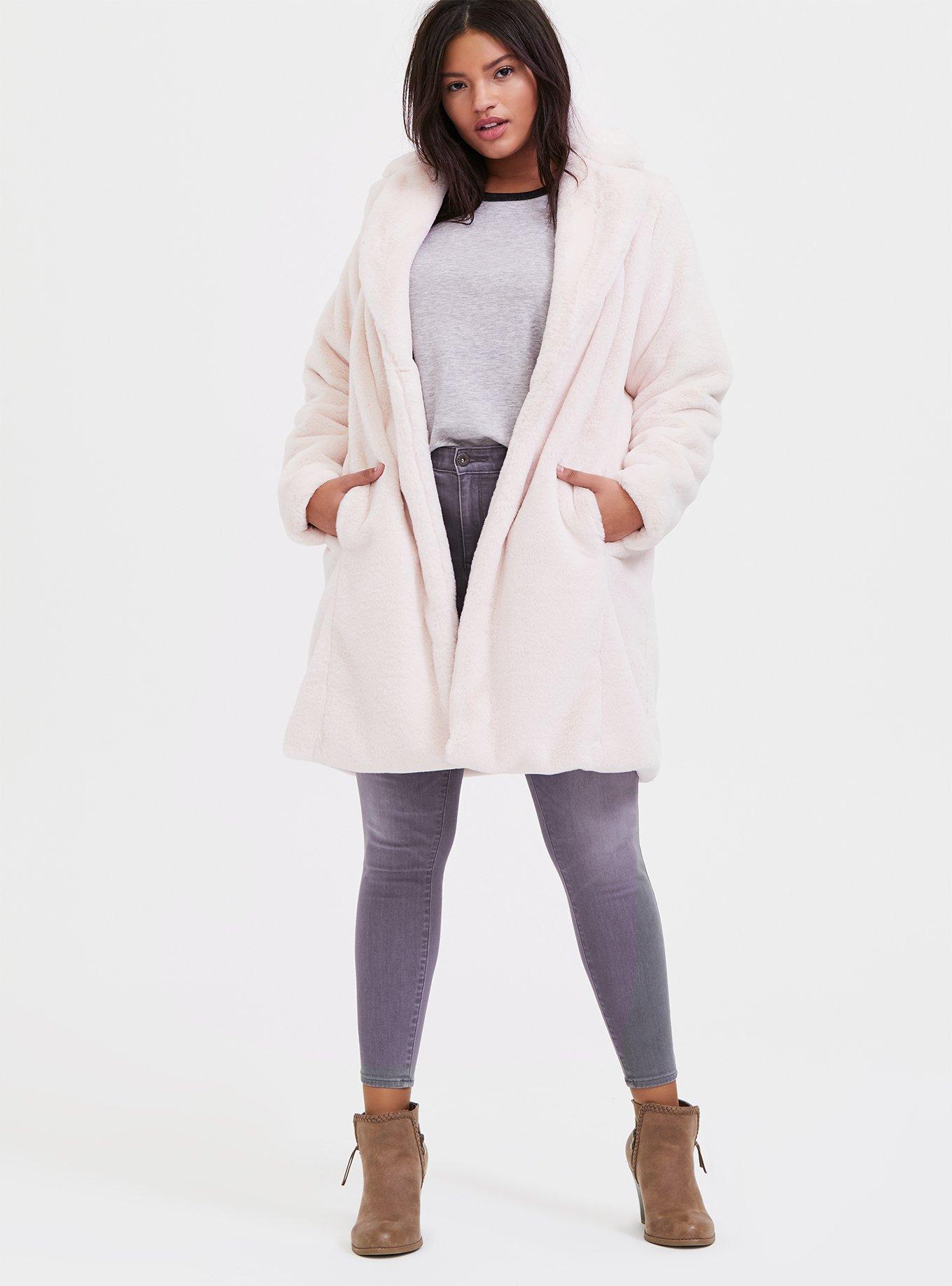 Plus Size - Light Pink Faux Fur Plush Longline Coat - Torrid