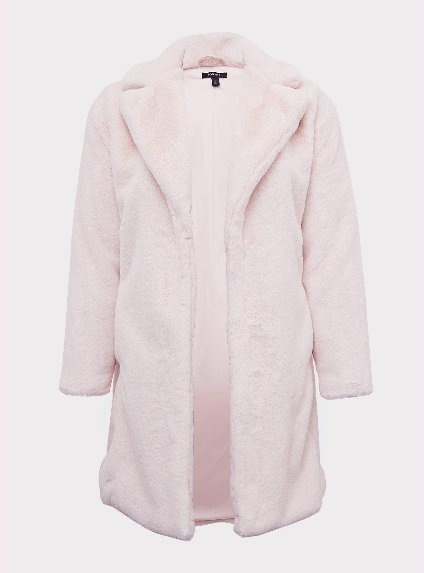 Light Pink Faux Fur Plush Longline Coat, PINK, hi-res