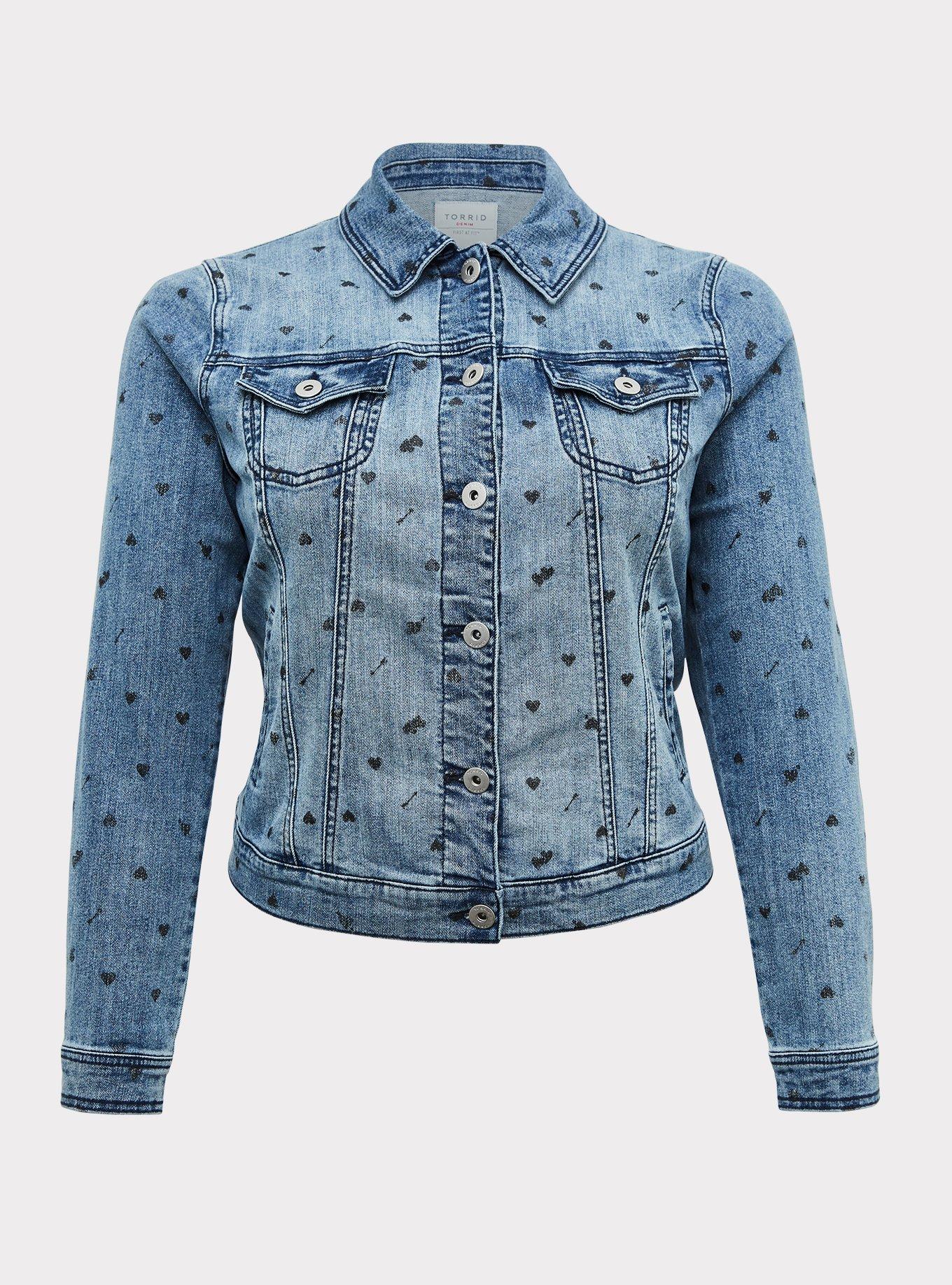 Medium Wash Heart Denim Trucker Jacket, , hi-res