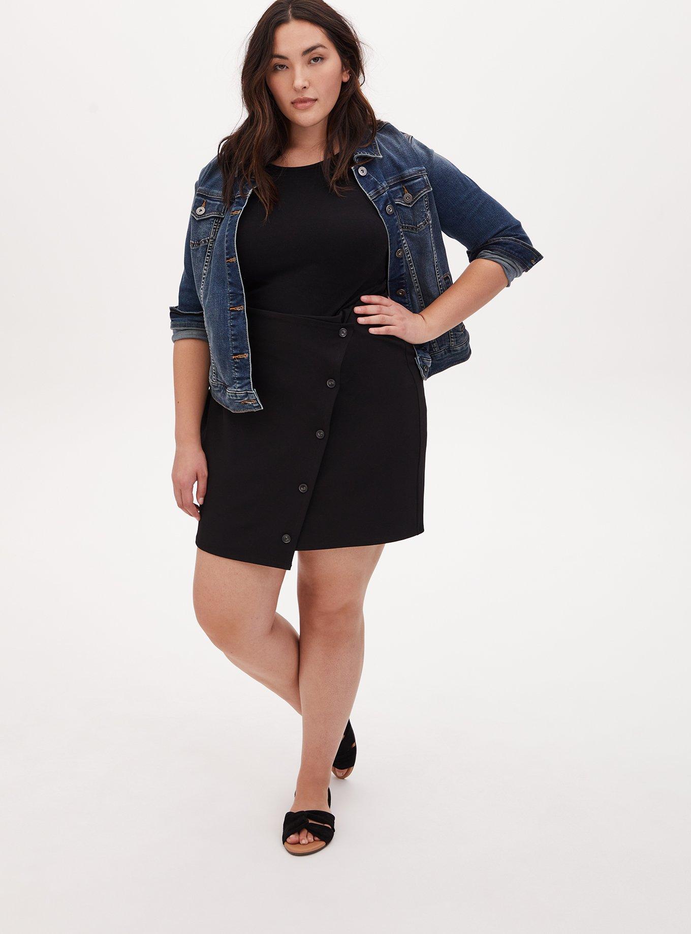 Plus Size Mini Scuba Wrap Skirt, DEEP BLACK, alternate
