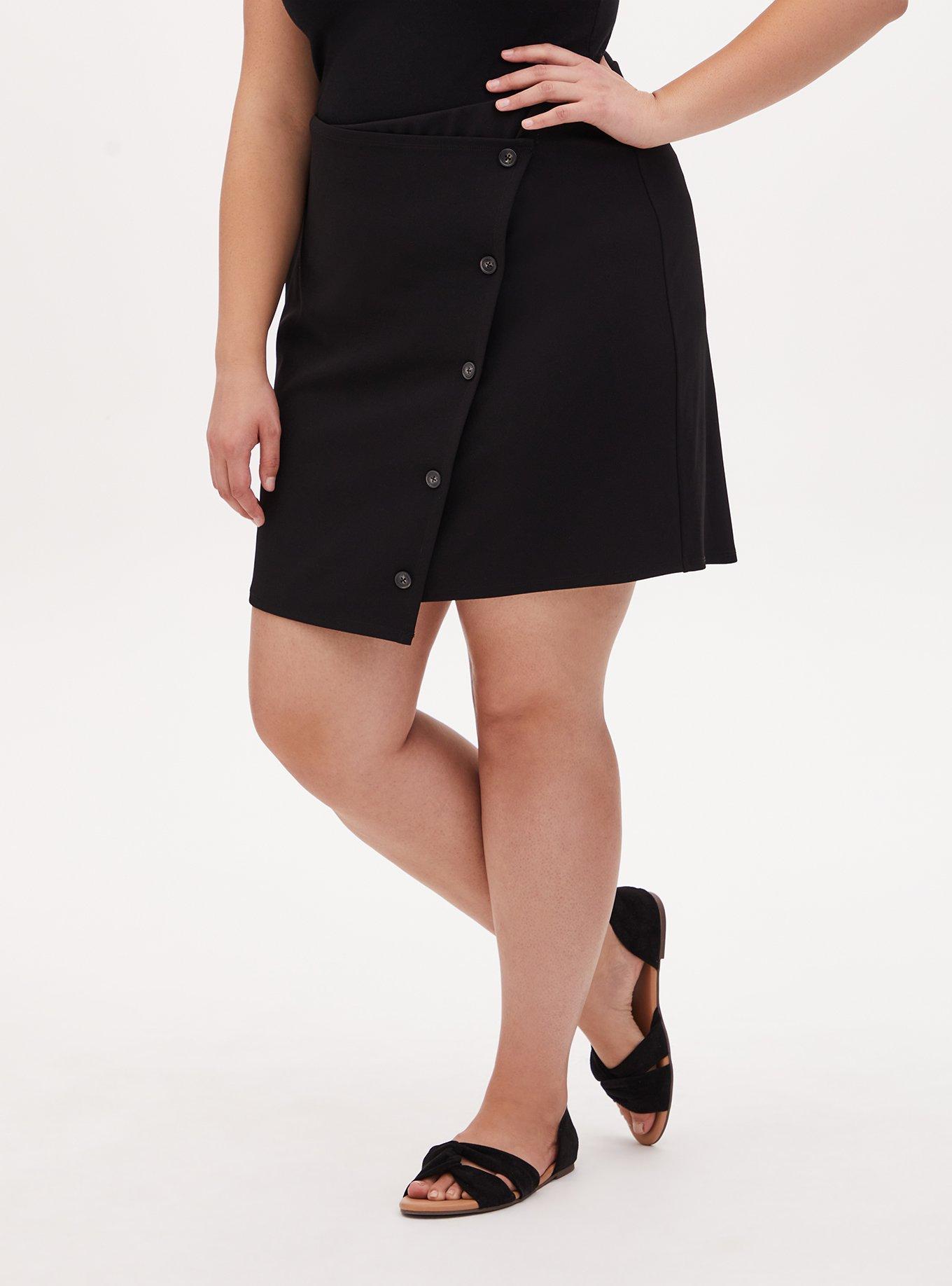 Plus Size Mini Scuba Wrap Skirt, DEEP BLACK, hi-res