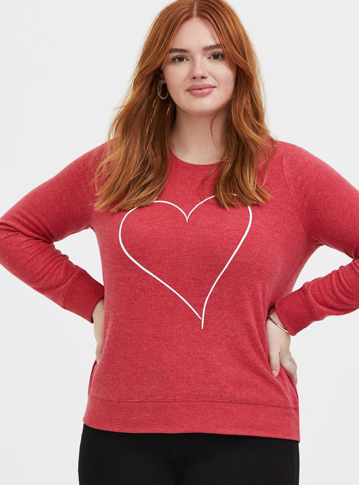 Red Heart Brushed Pullover Sweatshirt, JESTER RED, hi-res