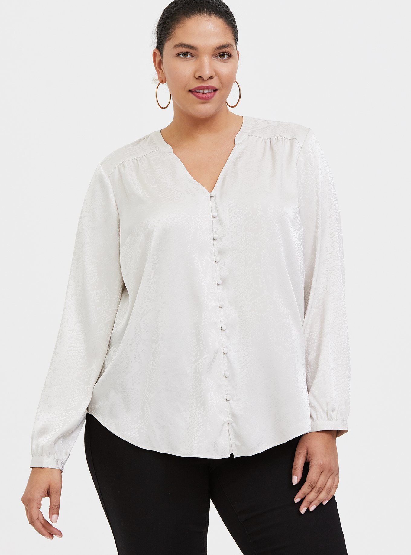 Plus Size - Ivory Jacquard Button Front Blouse - Torrid
