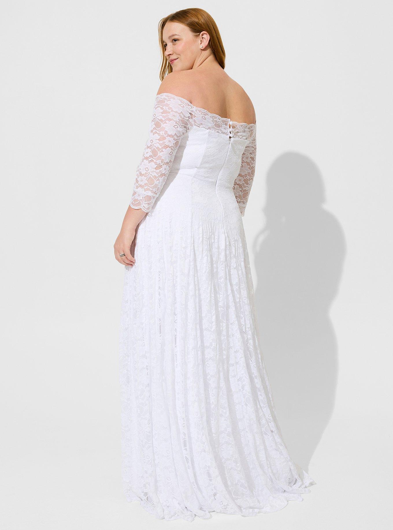 Plus Size - White Off Shoulder Wedding Dress