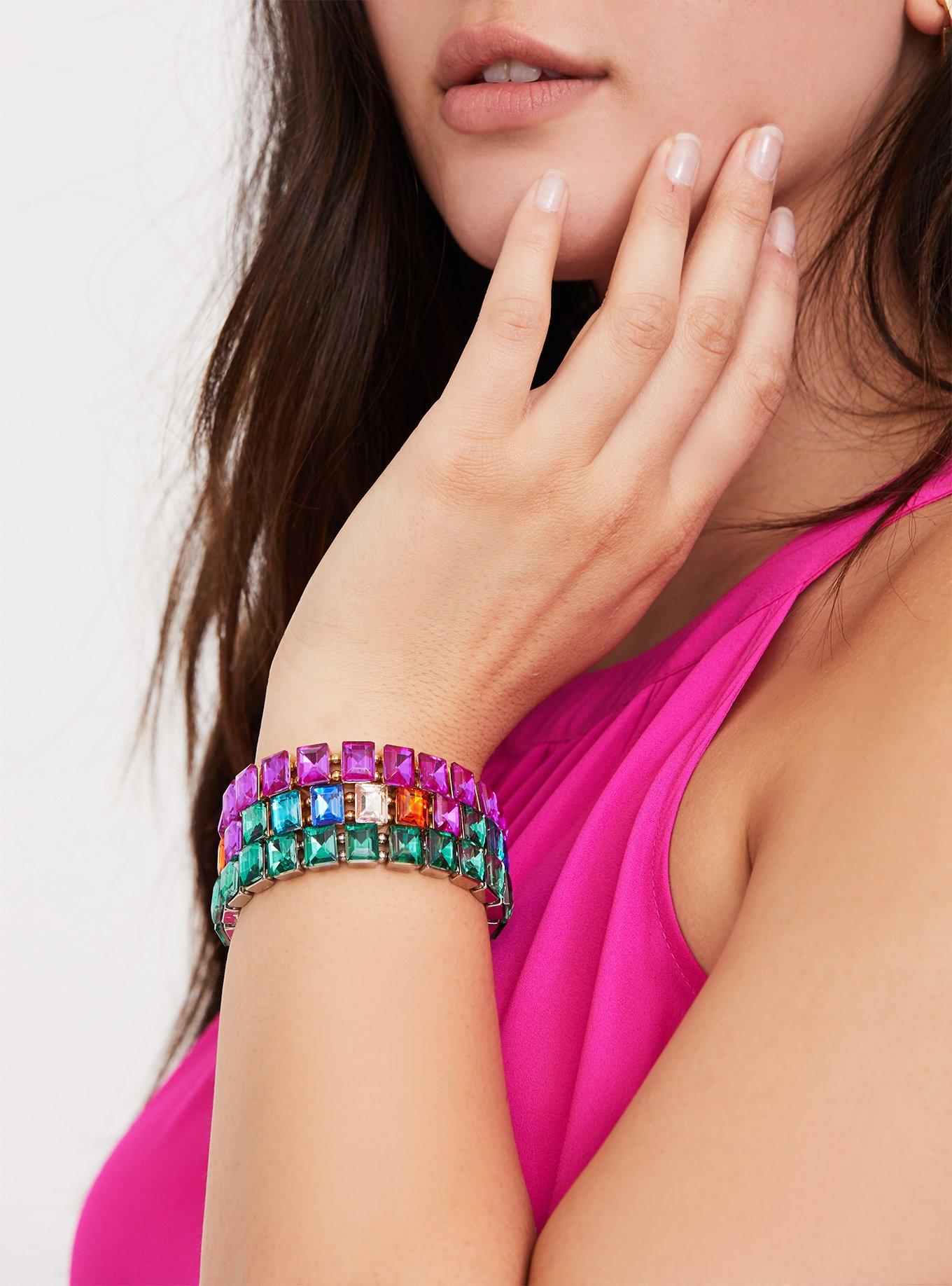 Plus Size Stone Stretch Bracelet, PINK, alternate