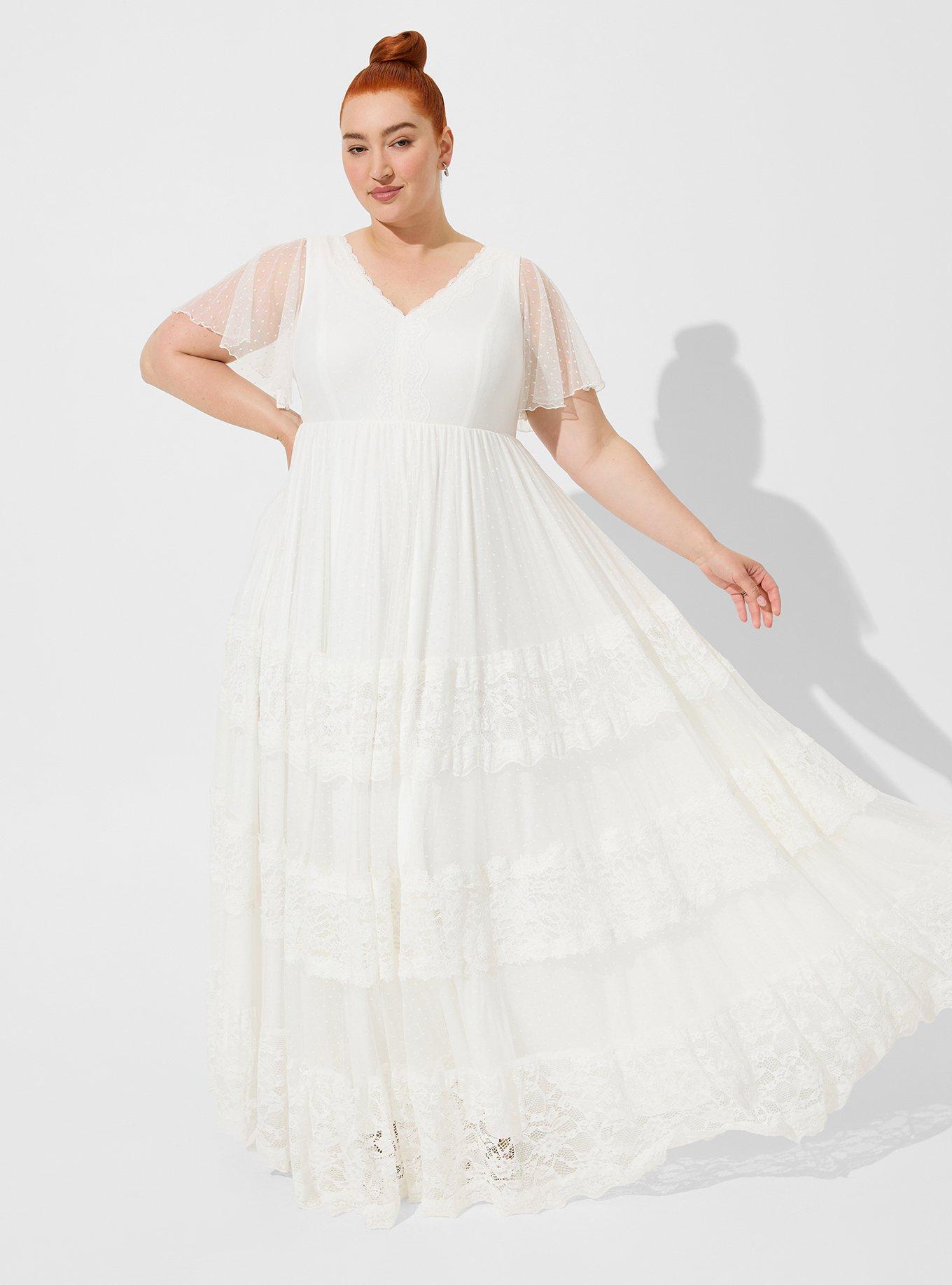 Buy Plus Size Boho Wedding Dress With Long Wide Sleeves, V Neckline, Tulle  Skirt, ALL SIZES, Curvy Bride Boho Wedding Dress, a Line Bridal Dress  Online in India 