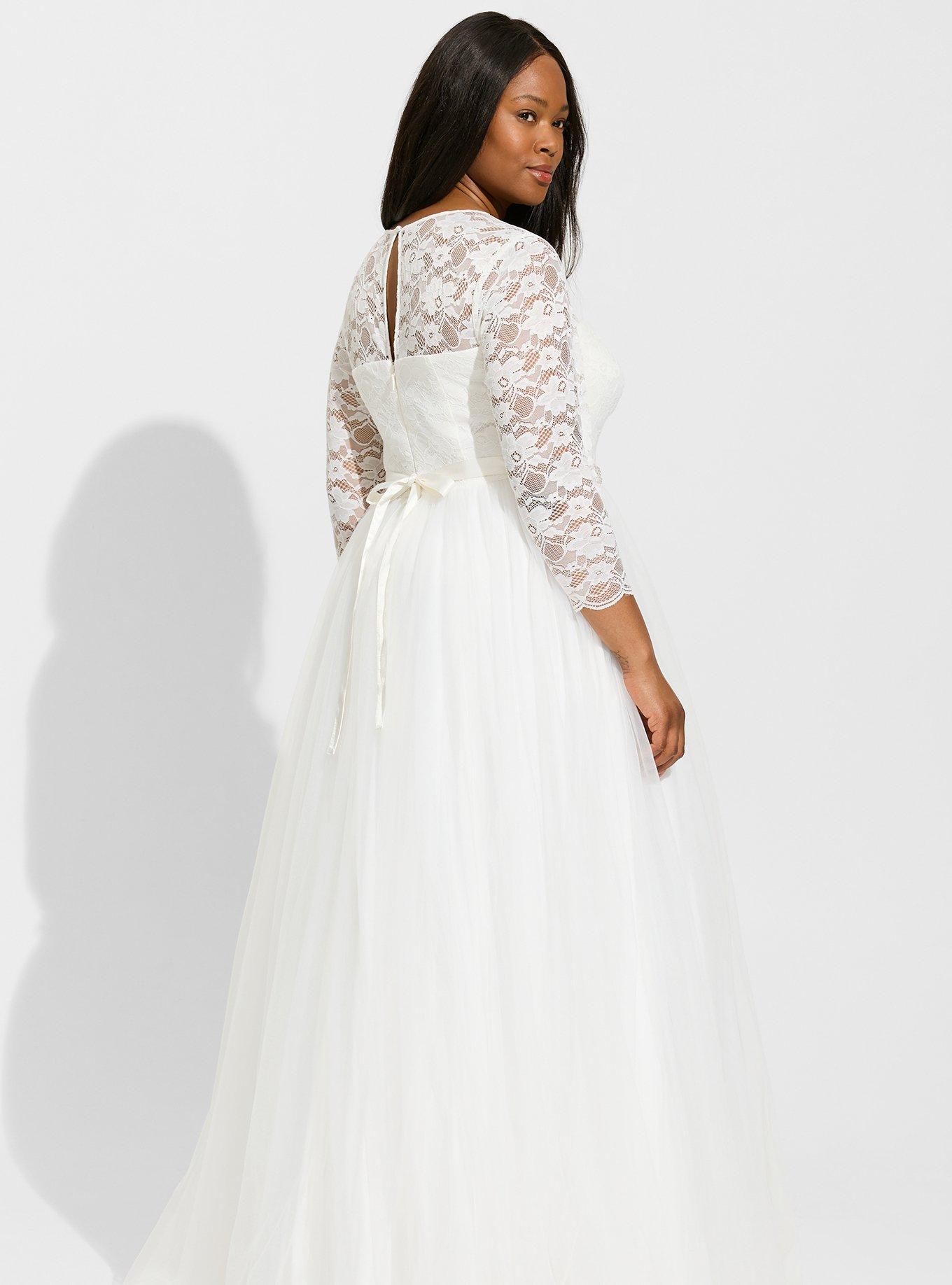 Plus Size - Ivory Lace Tea-Length Wedding Dress - Torrid