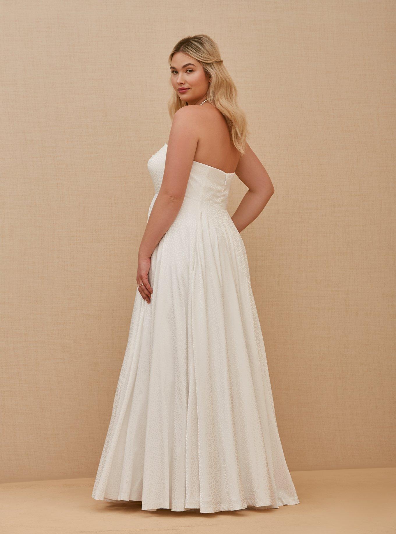 Plus Size - White Leopard Satin Strapless Wedding Dress - Torrid