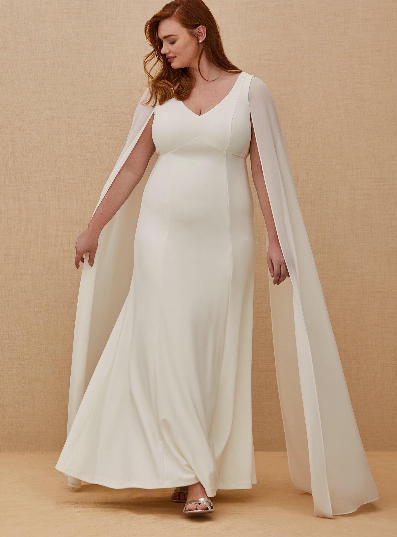 Plus Size - Ivory Chiffon Cape Sleeve Wedding Dress - Torrid