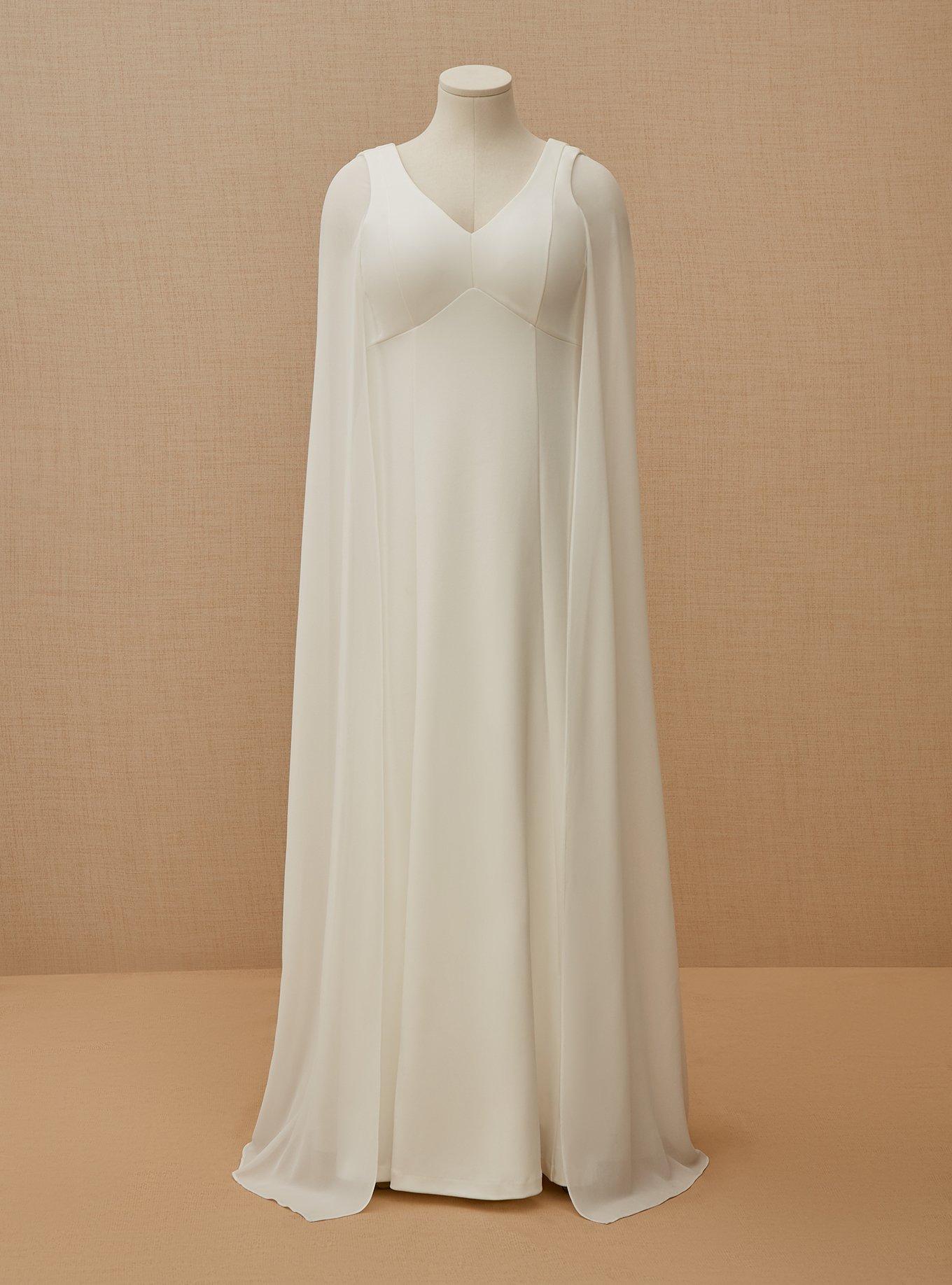 Ivory Chiffon Cape Sleeve Wedding Dress, , hi-res