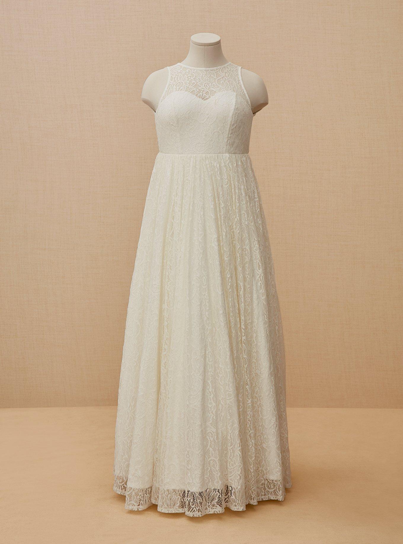 Plus Size - Ivory Lace & Sequin Sleeveless A-Line Wedding Dress