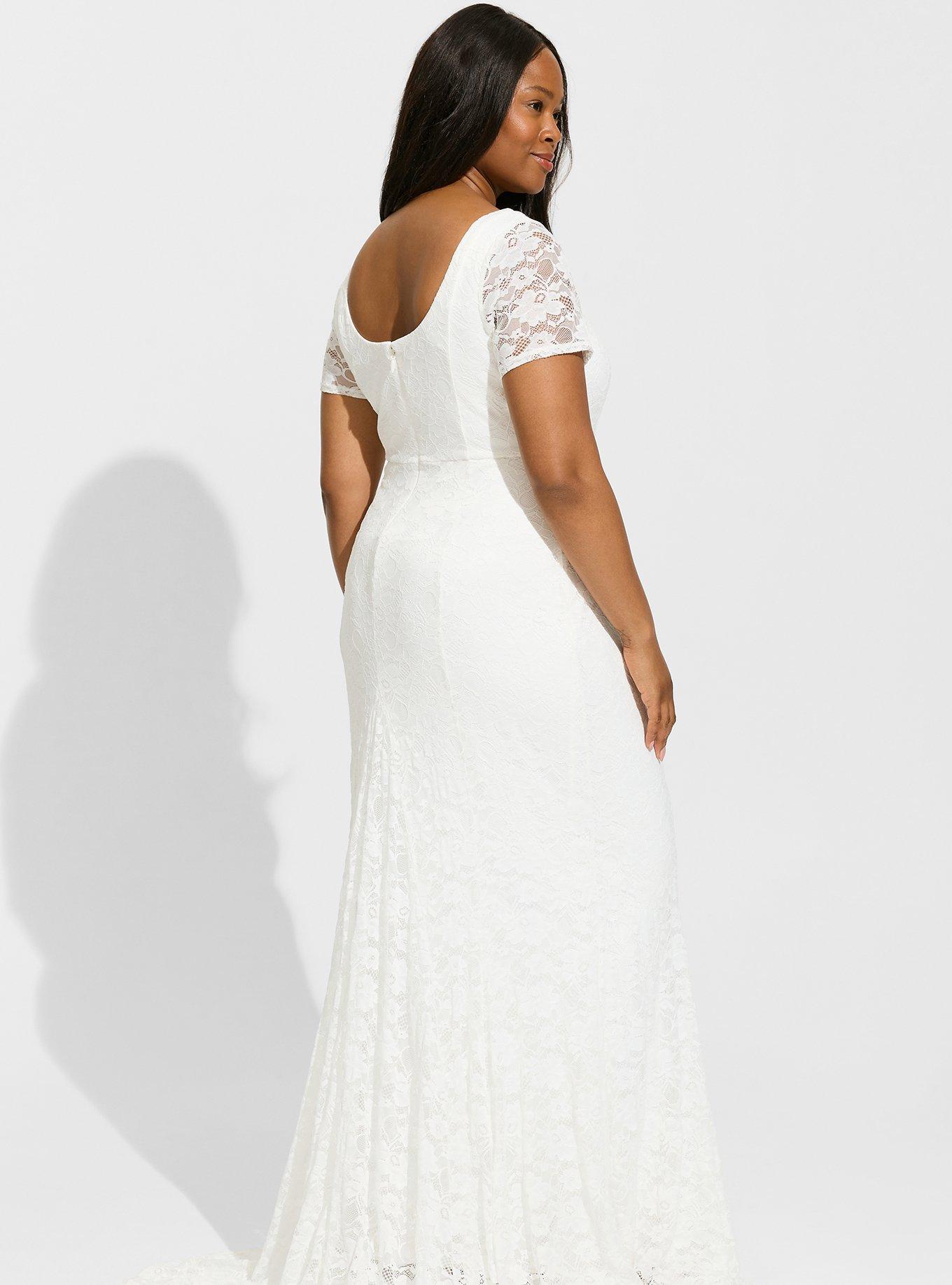 Ivory Lace Short Sleeve Fit & Flare Wedding Dress