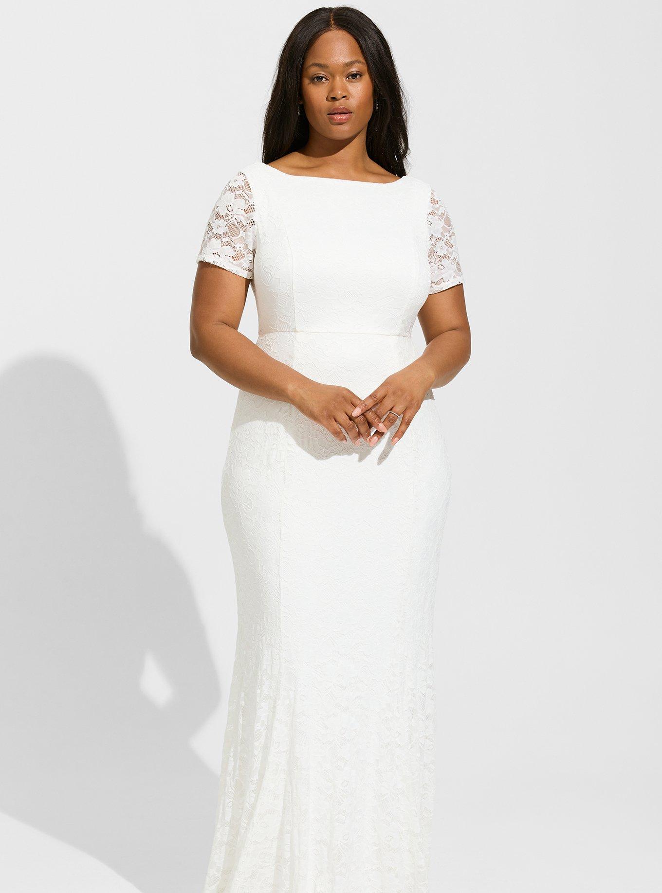 Ivory Lace Short Sleeve Fit & Flare Wedding Dress