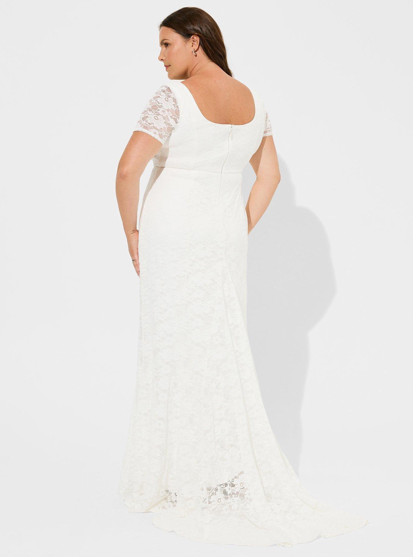 Ivory Lace Short Sleeve Fit & Flare Wedding Dress